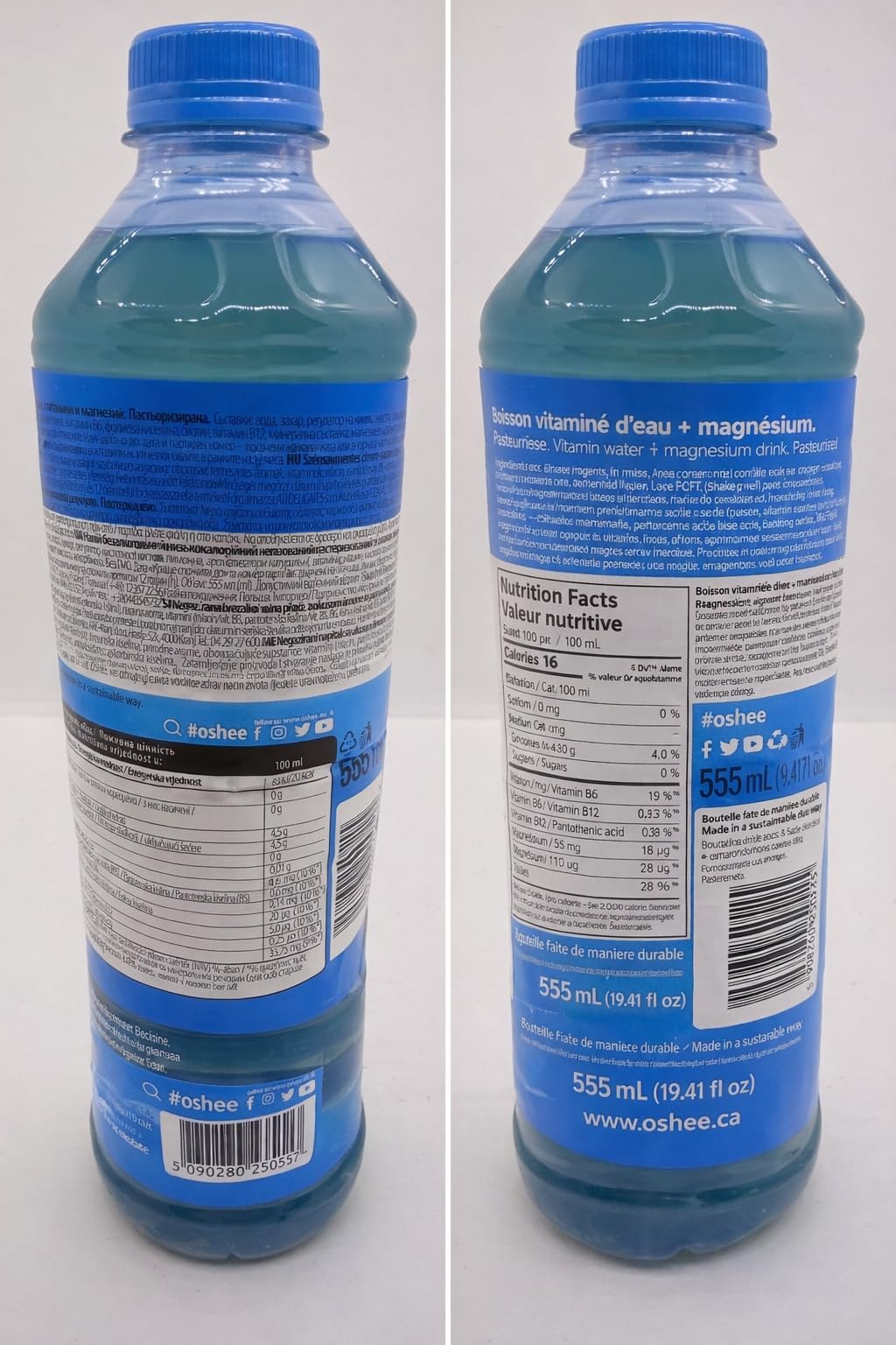 Oshee Vitamin Water H20 magnesium Flavour 555ml (Pack of 6) - Magnesium, Niacin, Pantothenic Acid, Vitamin B6, Folic Acid, Biotin, Vitamin B12