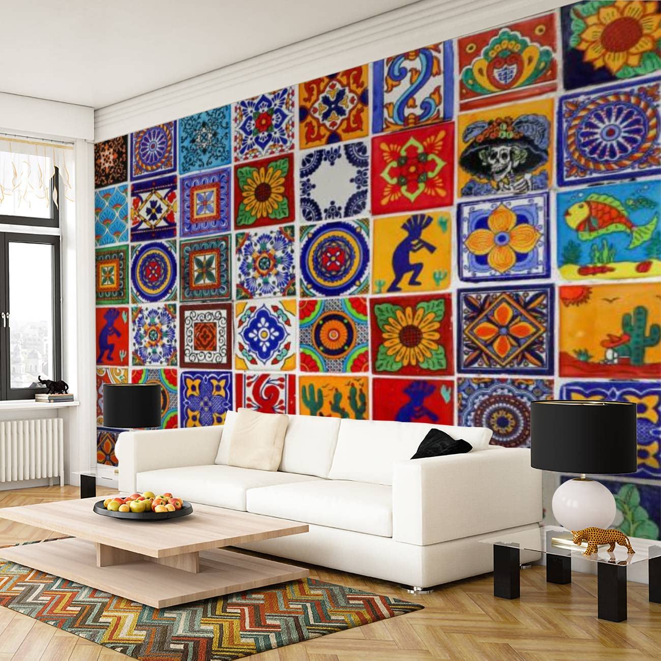 NIVFOEASC Peel and Stick Wallpaper Mexican Ceramic Tile