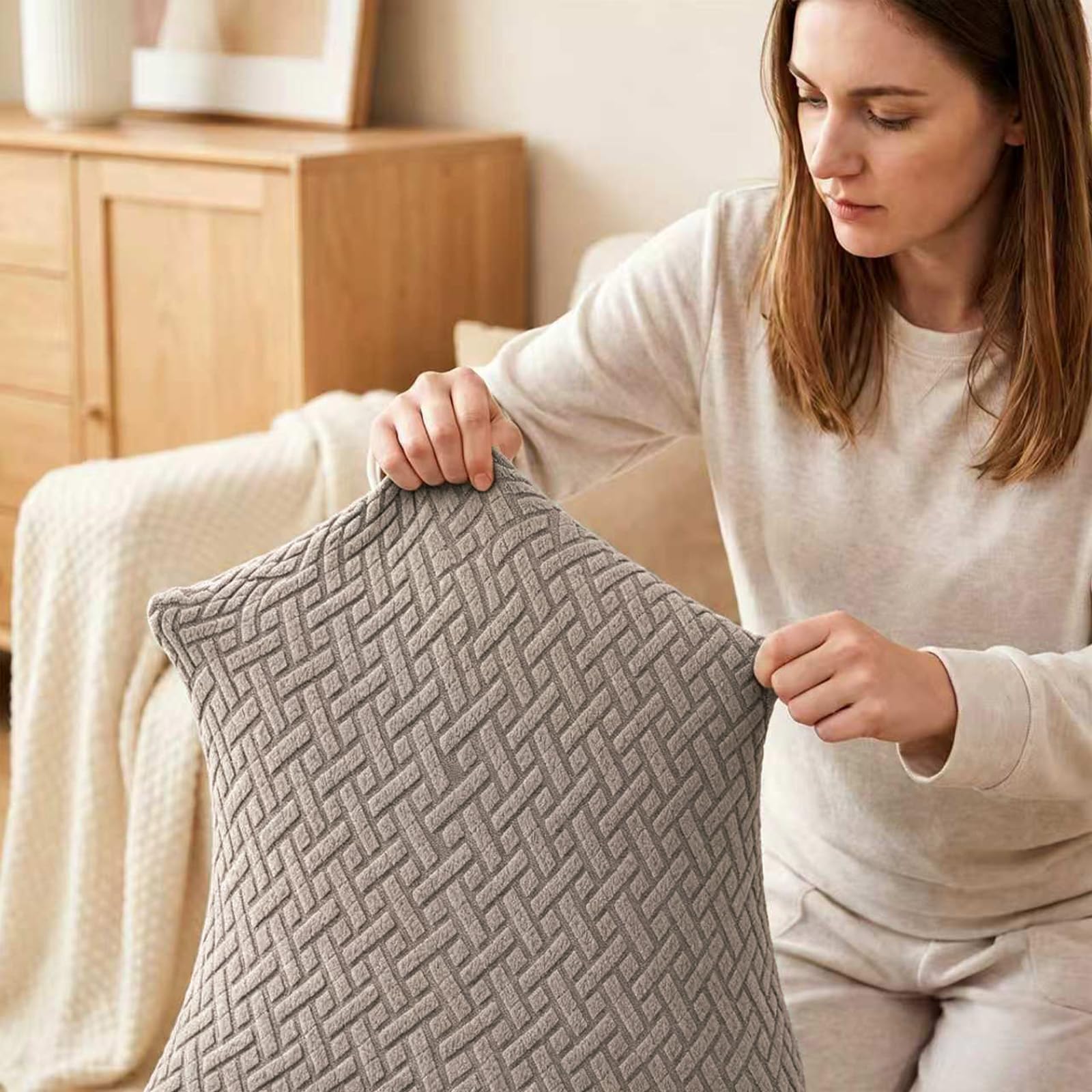 Stretch Wasserabweisende Twill Jacquard Esszimmer Stuhlhussen Home Decor, Stuhlhussen für Esszimmerstühle Restaurant Hotel Zeremonie (Kamel,6 Stück)