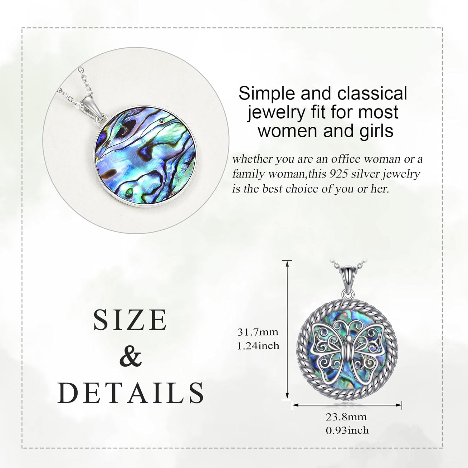 KQF Butterfly Necklace for Women Sterling Silver Celtic Knot/Filigree Abalone Shell Butterfly Pendant Necklace Dainty Vintage Butterfly Jewelry Gift for Girls Mom Daughter Girlfriend - Image 5