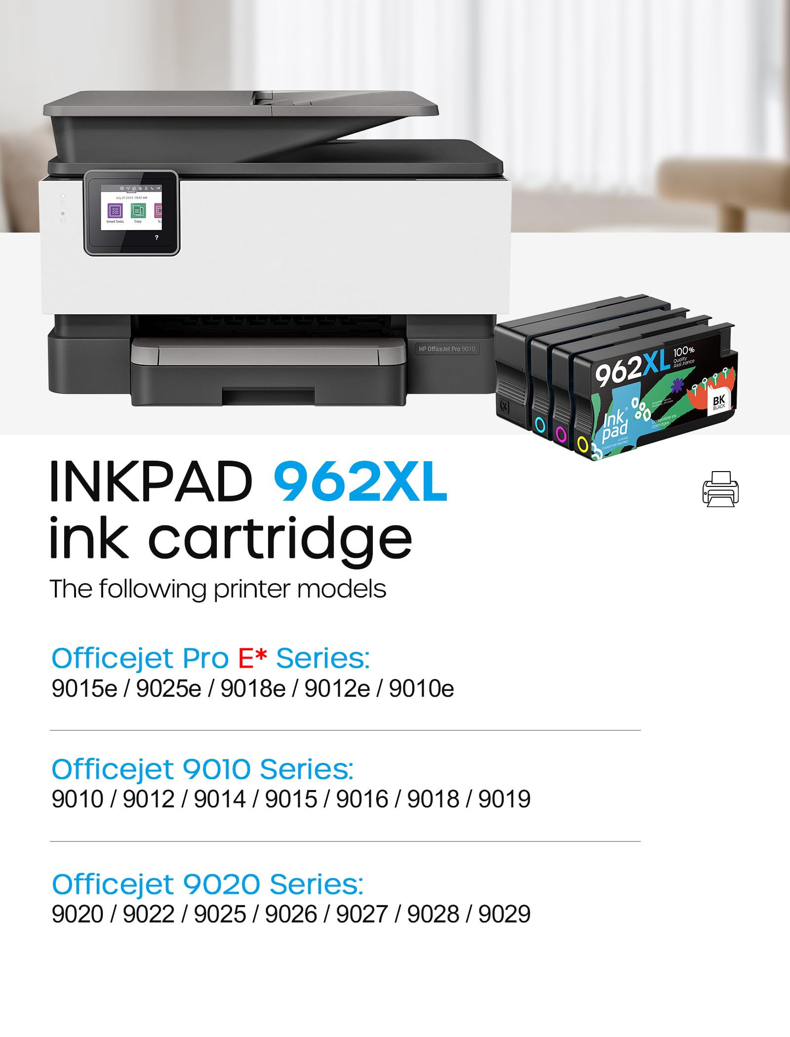 Cartucce d'inchiostro 962xl 962 per stampanti HP OfficeJet Pro serie 9015e, 9018e, 9025e, 9010e, 9020e, 9015, 9018, 9010, 9020, 9025, confezione da 4 cartucce d'inchiostro ad alta resa XL (nero, ciano