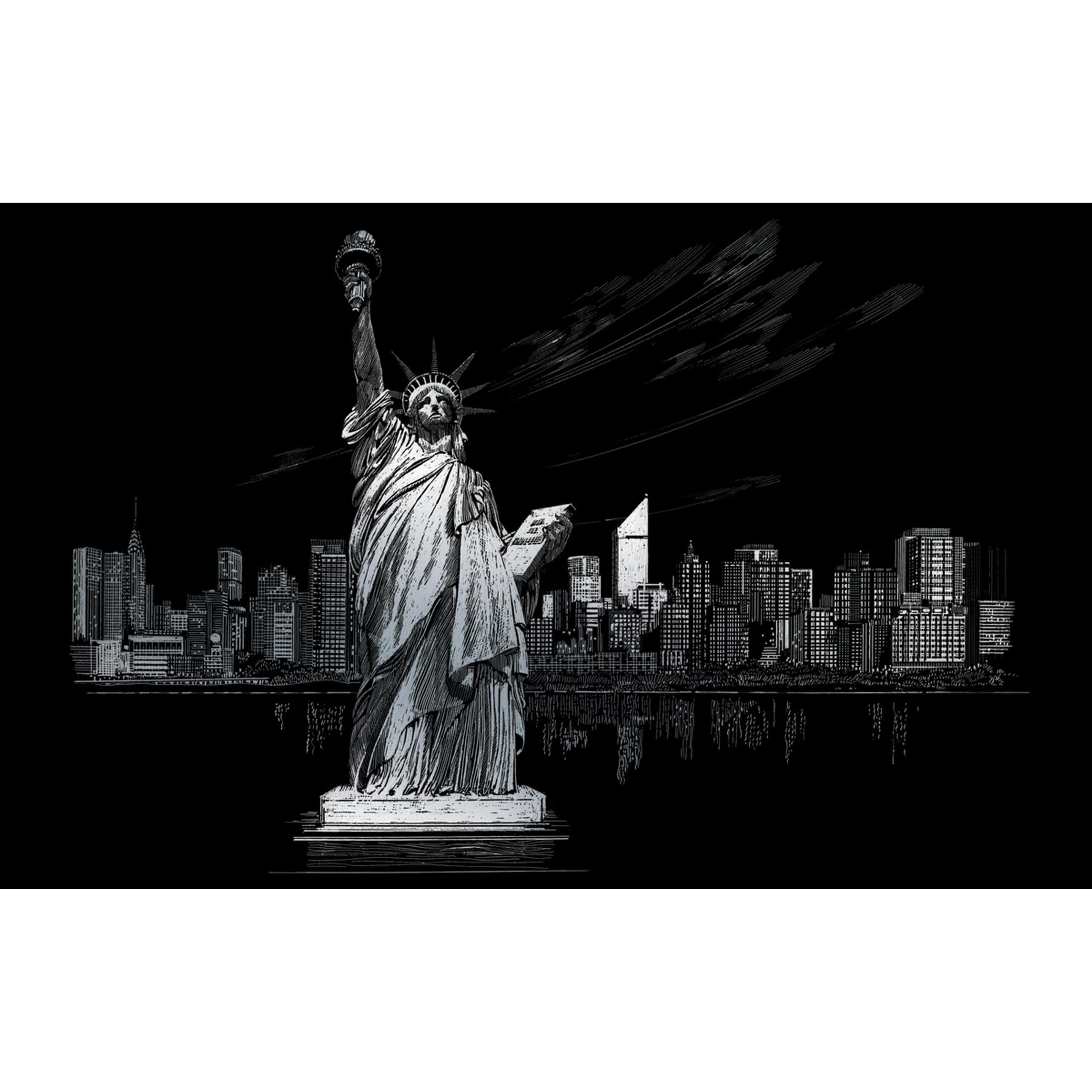 Pracht Creatives Hobby Royal & Langnickel Statue of Liberty Scratch Picture, Silver, Scratch Pictures for Children and Adults, with Scratch Pen and Template