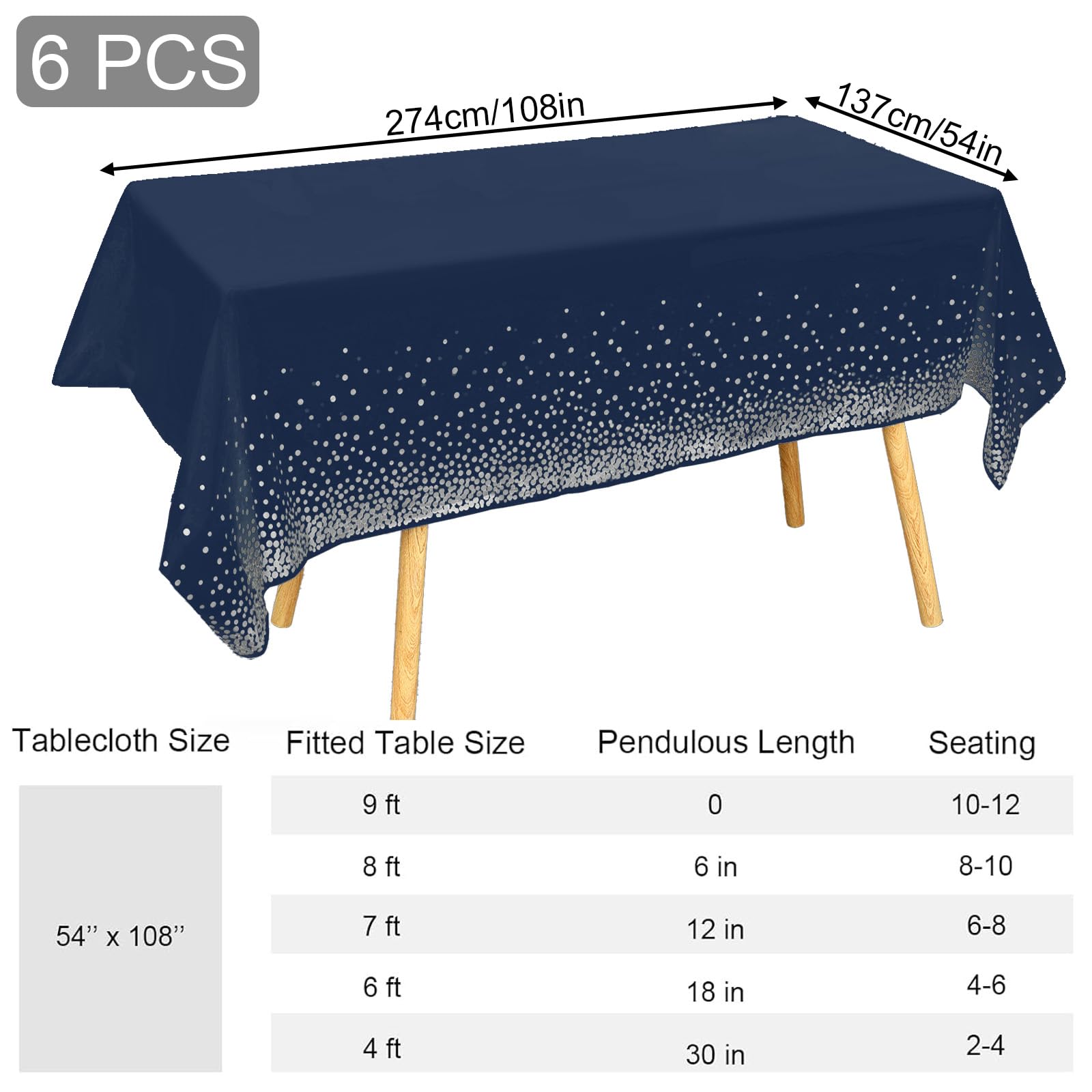 MOMHUA Tovaglia in Plastica Rettangolare 137 x 274 cm Blu Navy e Dorati 6 Pezzi per Feste