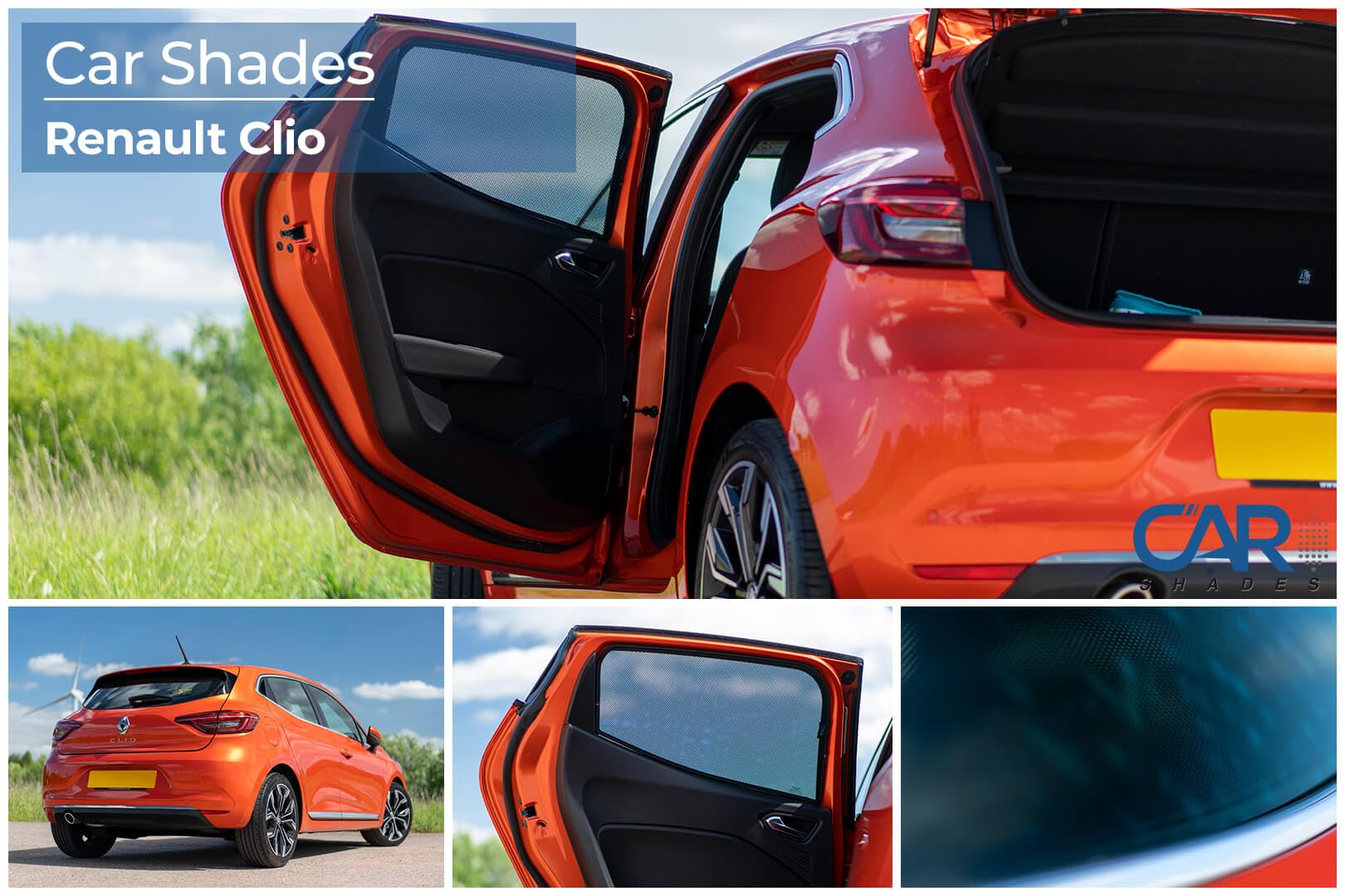 CAR SHADES Set (Porte Laterali Posteriori) Compatibile con Renault Clio 5-Porte 2019- (2-Parti) Tendine Parasole su Misura