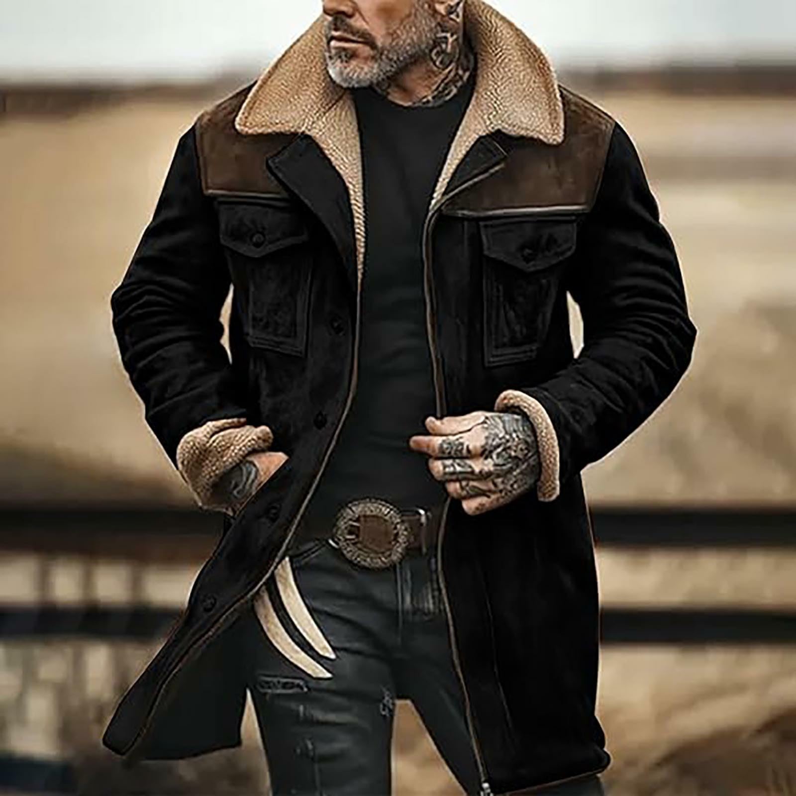 Wintermantel Herren Warm Gefüttert,Trenchcoat Herren Lang Vintage Outdoorjacke Warmer Overcoat Bequeme Freizeitjacke Mit Multi Taschen Windjacke Revers Winterjacke Mit Reißverschluss Übergangsjacke
