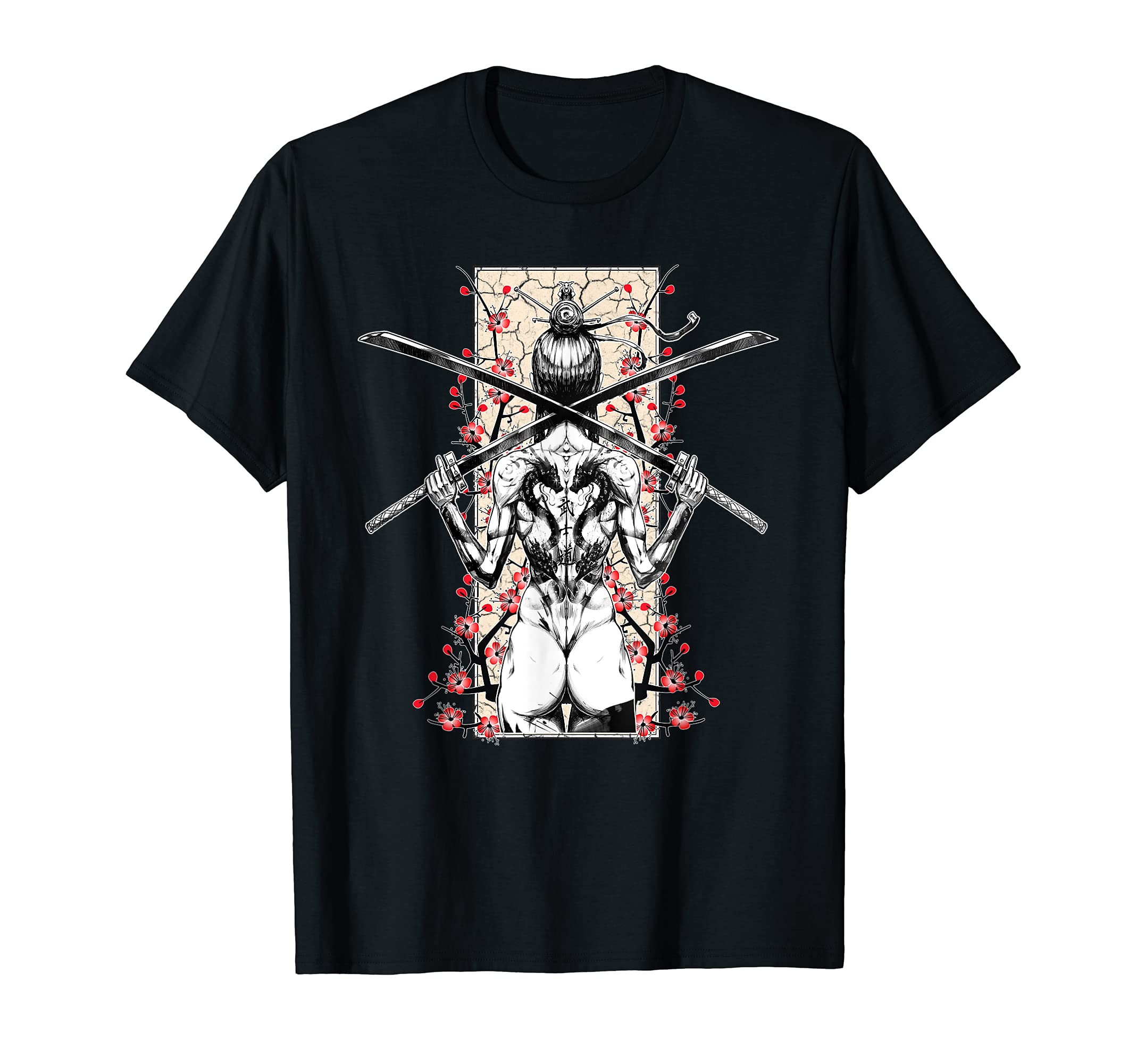 Japanese Samurai Girl and Vintage Sakura Cherry Blossom Gift T-Shirt