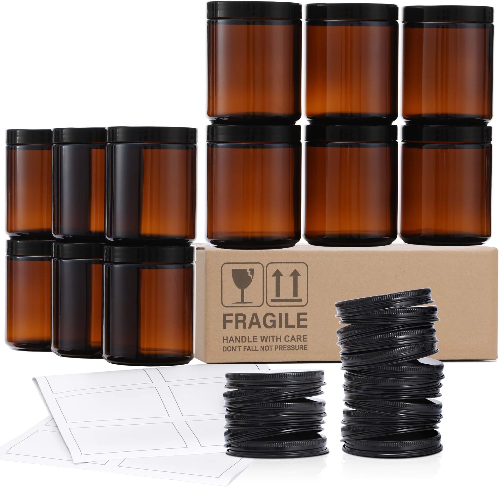 24 Pack Amber Glass Jars, 8 Oz Thick Amber Round Glass Jars