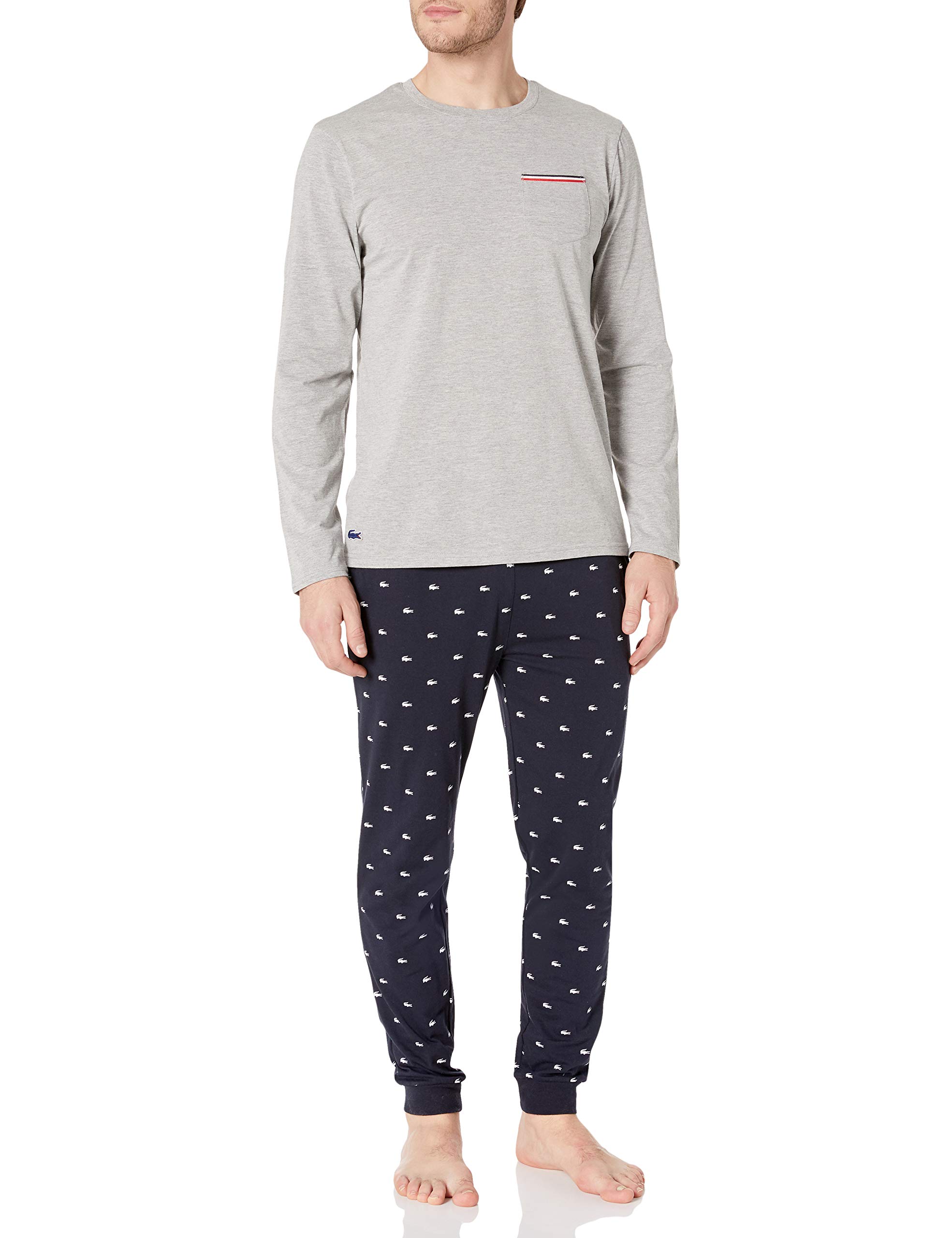 Mens Sleepwear Long Sleeve Crew Neck Top and Bottom Pajama Gift Set