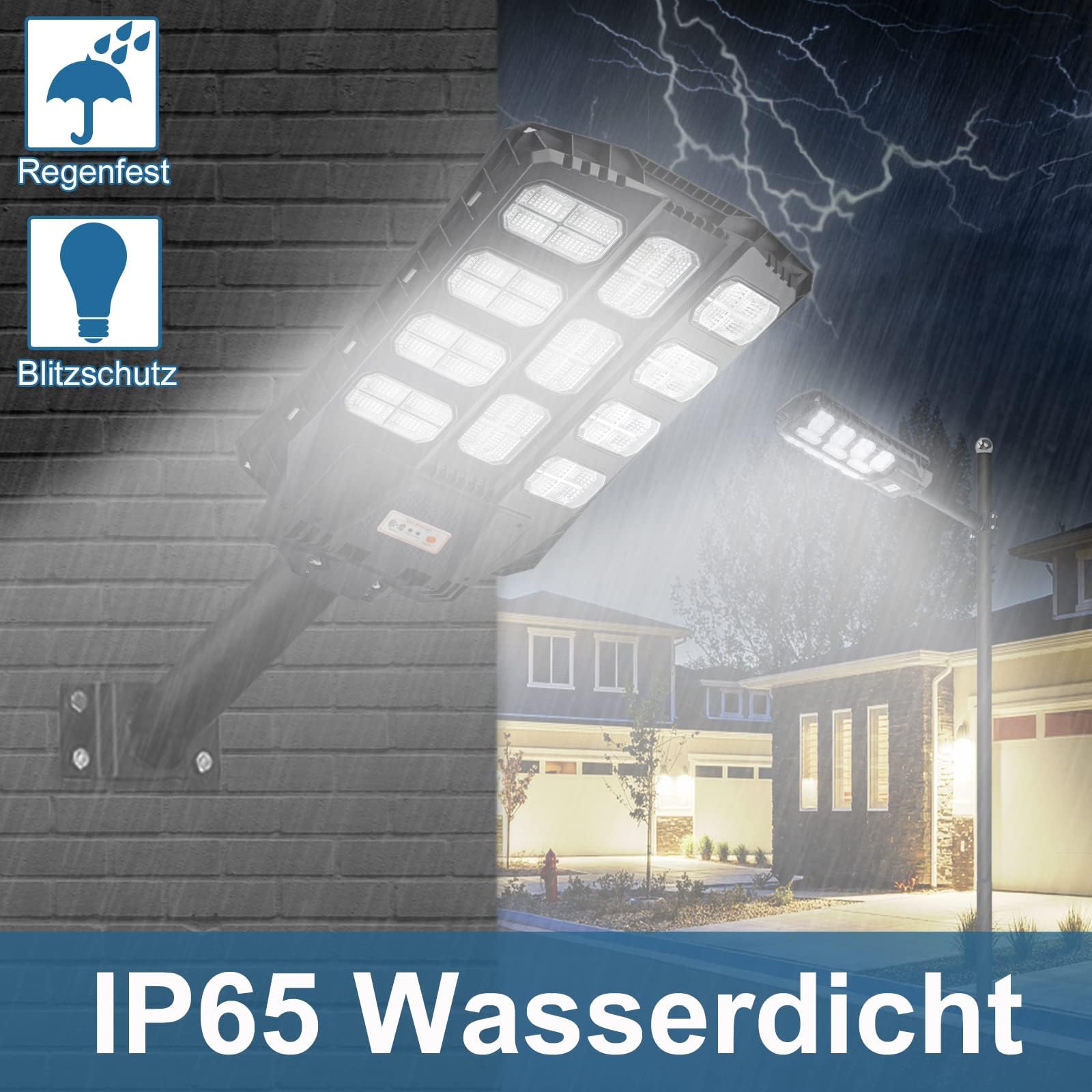 UISEBRT Lampada da strada a LED solare da 400 W, con telecomando, per esterni, lampada da strada, solare con sensore di movimento, IP65, impermeabile, luce solare per esterni, luce bianca fredda