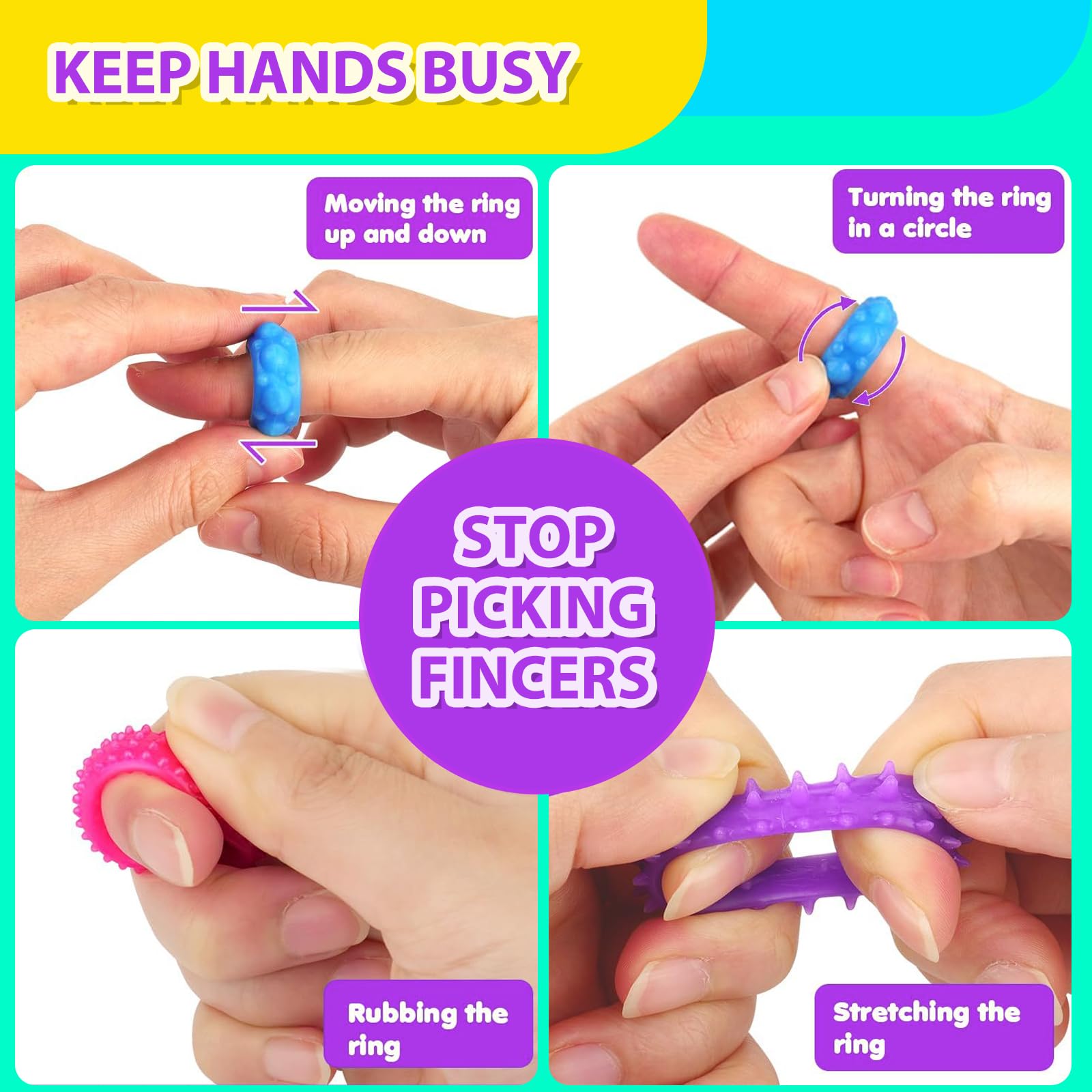 Fidget Toys for Kids,Sensory Toys for Autism,12 Pcs Finger Rings Texture Stress Finger Toys for Kids Autism Calming Fidget Ring for ADHD Classroom - Image 3