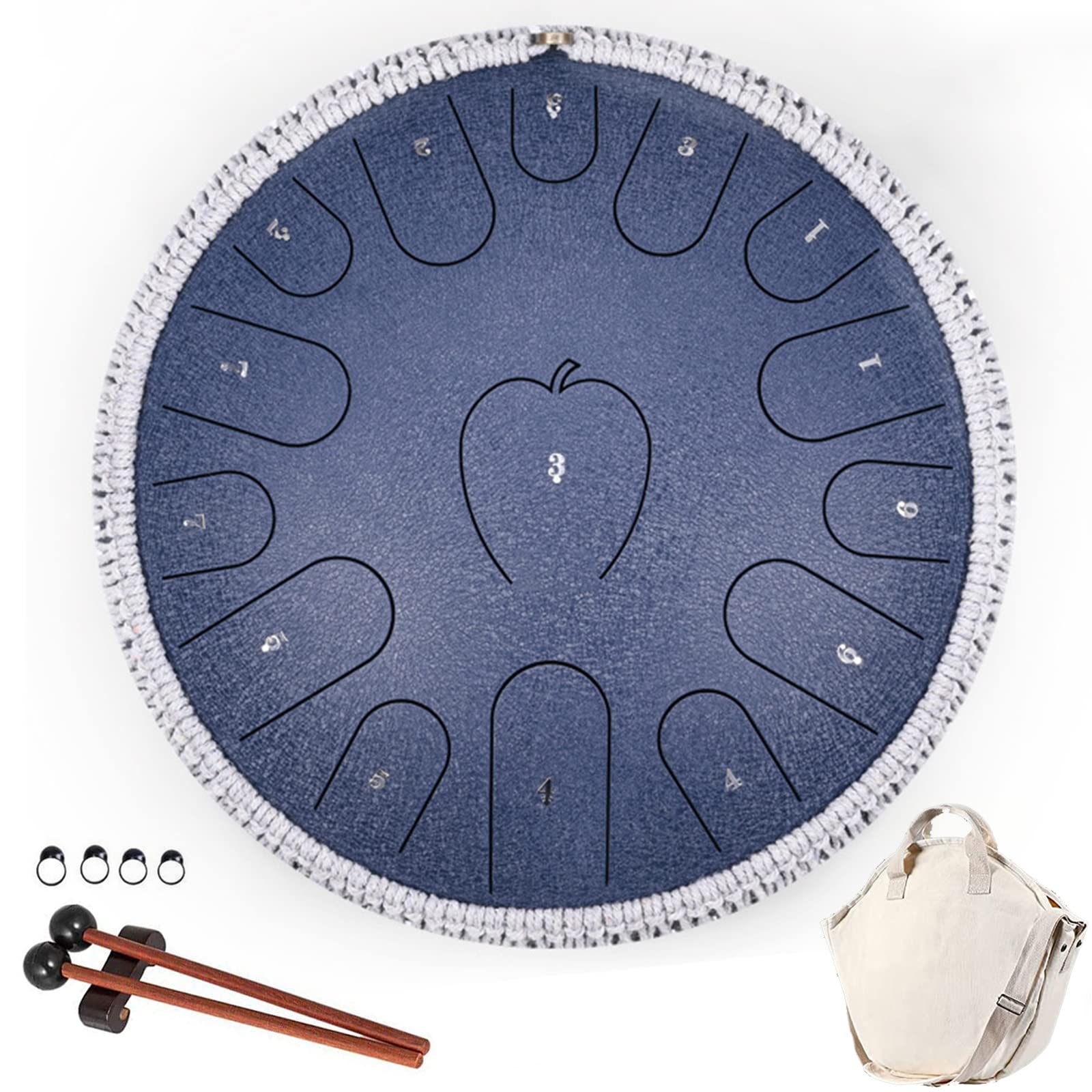 Steel Tongue Drum 15 Noten 14 Zoll Percussion Instrument mit Tragetasche, Buch und Schlägel für Meditation, Yoga, Unterhaltung - Perfekt für Anfänger und Erwachsene