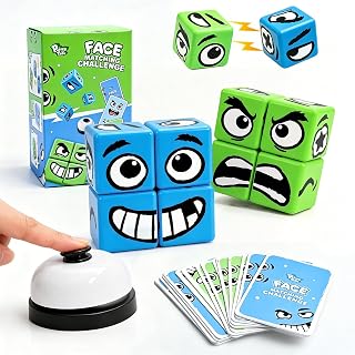 Pairez Toys Magnetic Face Matching Board Game for Kids, Blue & Green | 2-Player Expression Matching Game, 8 Large 1.65" Magnetic Blocks, 200+ Face Pattern Combinations, Fast-Paced Challenge Game