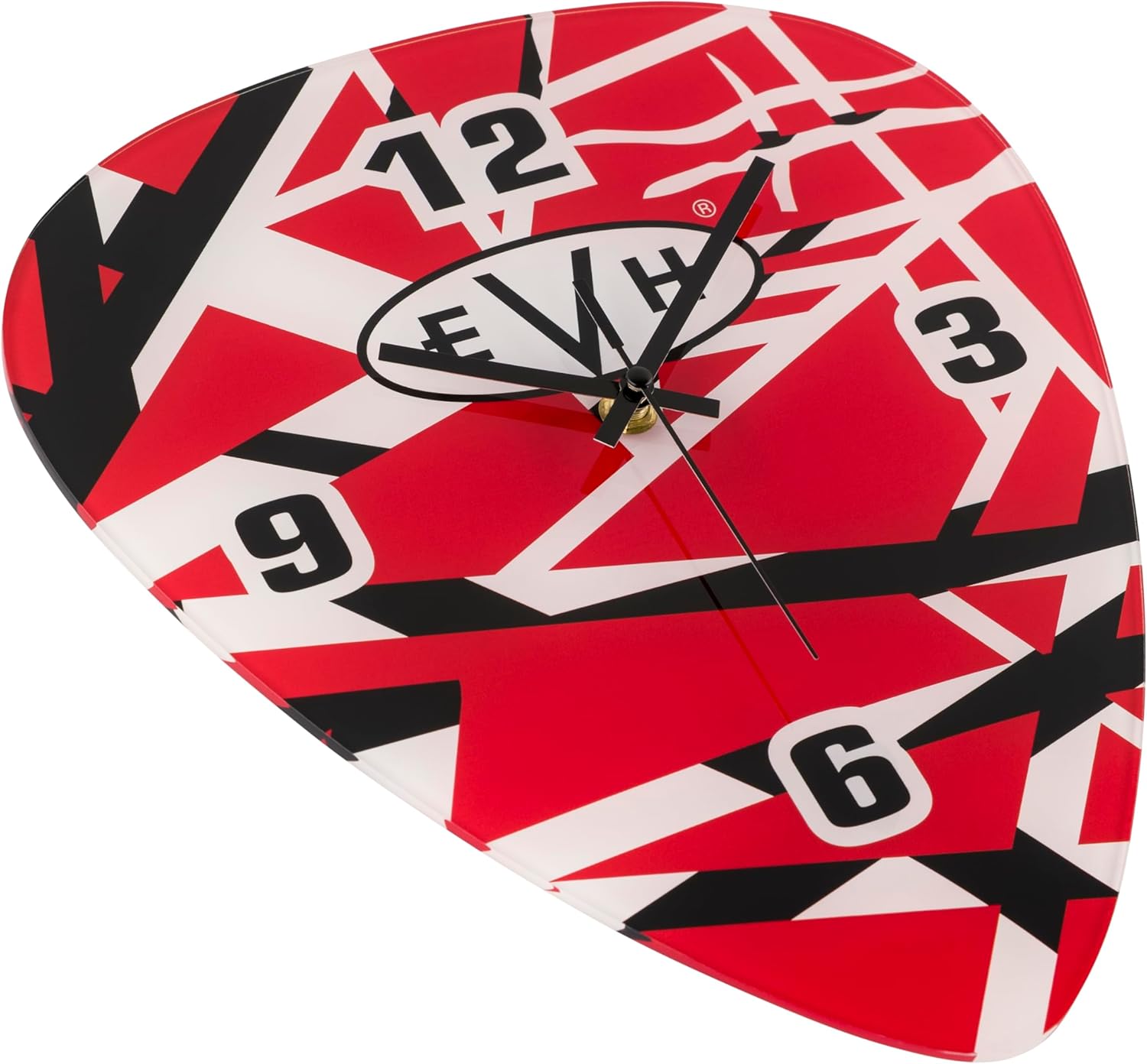 EVH Pick Shape Clock, Red/White/Black Stripes