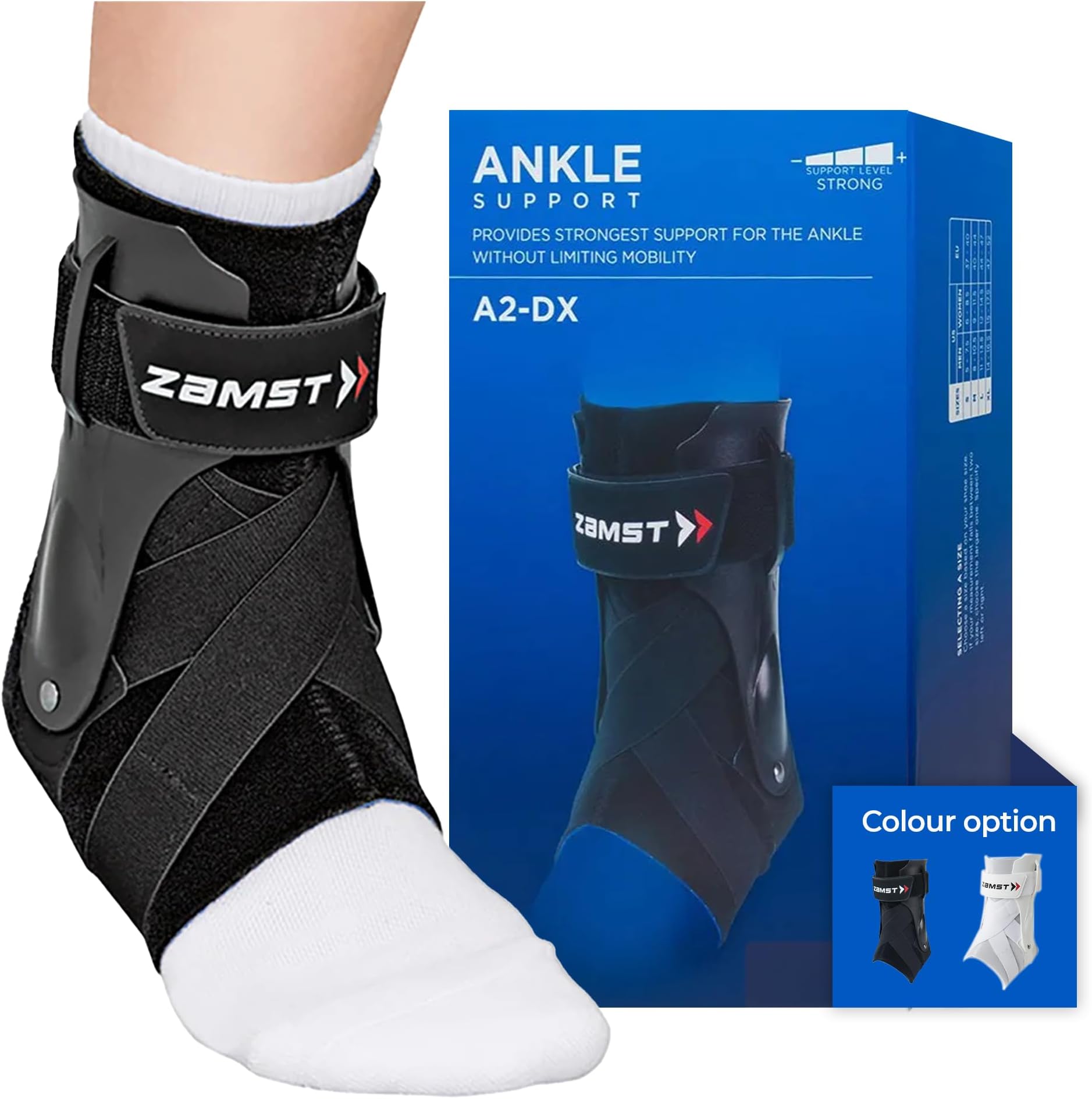 Zamst A2-DX White Ankle Brace for Sports - Breathable Sports Ankle Support for Men and Women with Guard Stabilisers for High-Grade Ankle Sprain