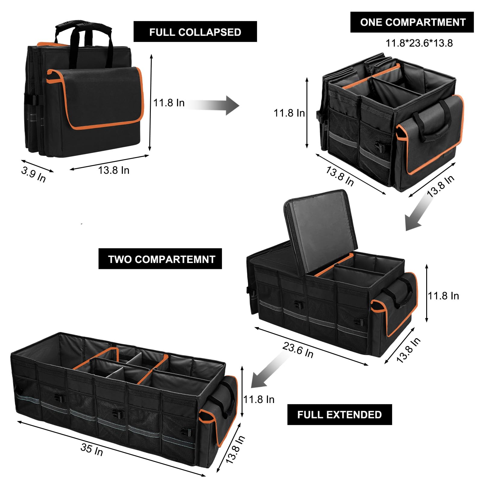 Car Trunk Organizer/Storage, Collapsible Cargo Storage Box, Large