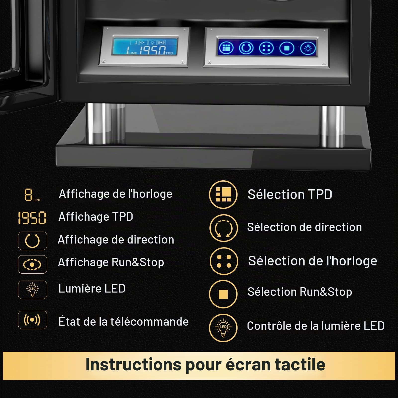 XTELARY Remontoir automatique pour montre 3/4/6/8//9/12 avec écran tactile LCD, télécommande, LED bleue, moteur silencieux et coussin de montre réglable pour homme et femme