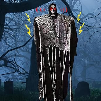 180cm Halloween H ngend Geister Mit Gl henden Roten Augen Sensenman Totenkopf Mit Biegsamen Armen - Garten Drau en Spukhaus Deko