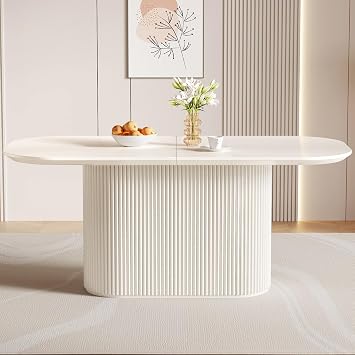 Guyii 177.8CM Oval Dining Table, Cream White | Modern Kitchen Table, For 4-8 People, Indoor Rectangular Dining Room, Table Only