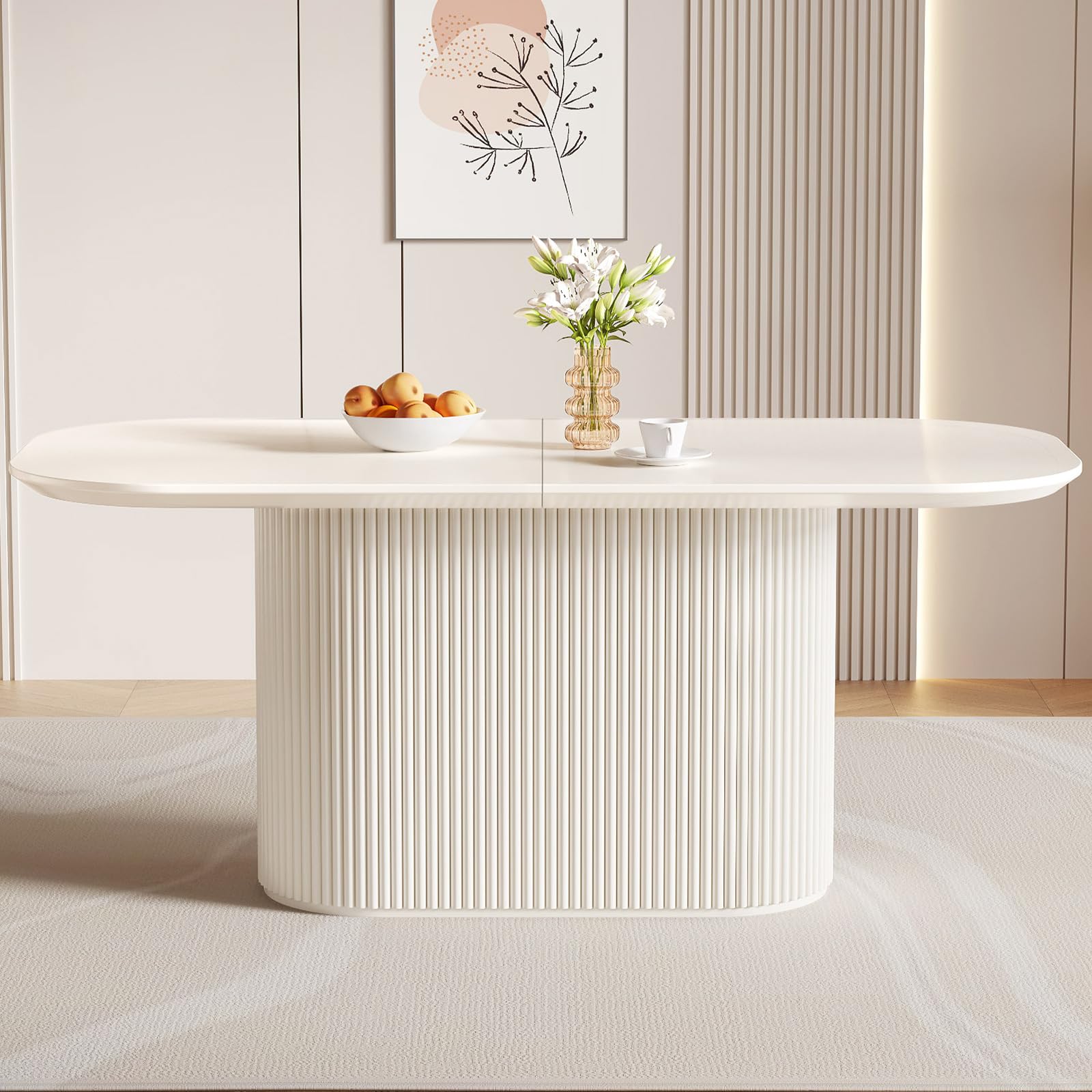 Miuuod Table ovale de 177,8 cm en blanc pour 4/6 personnes, table de salle à manger moderne, résistante à haute température et à l'usure, table élégante pour salle à manger, cuisine – montage facile