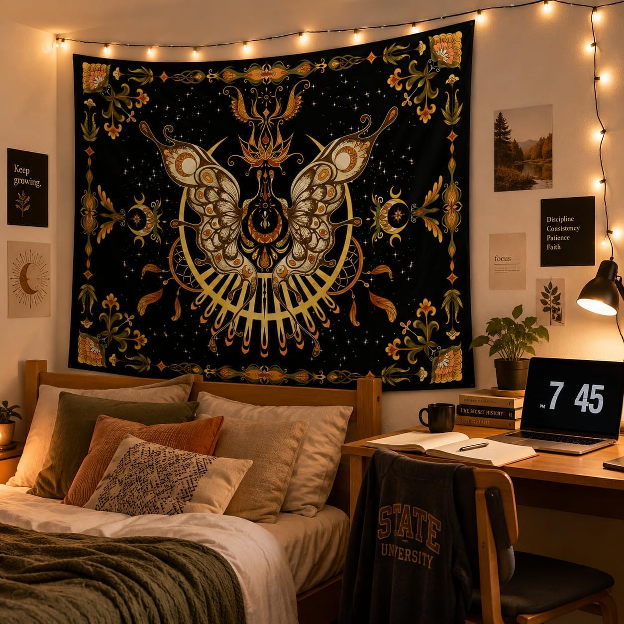 CHDGDHC Butterfly Moth Tapestry, Boho Moon Wall Decor, 39.37x29.92 in image 3