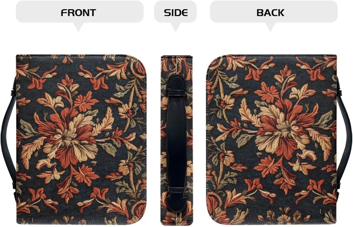 Vintage Flower Bible Cover Bible Cover Bags Floral Pattern with Handle Fits for Standard Size Bible Bible Study Accessories Supplies-Size：L