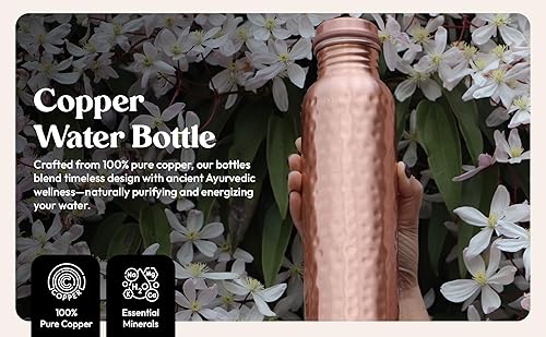 Miniatura 9 de Botella de agua de cobre puro para beber 34 oz grande - Botella de agua de cobre ayurvédica