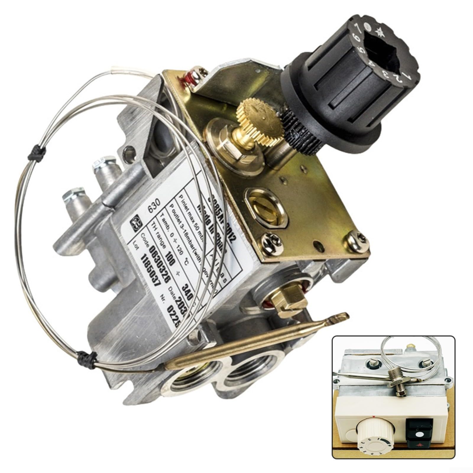 FUBESK Válvula de control de temperatura de gas modelo 630, sonda de acero inoxidable, rango de 100-340 °C, para horno de vapor y parrilla de la serie ALPHA/BIFRONTE/GAMMA/OMEGA, entrada roscada G3/8