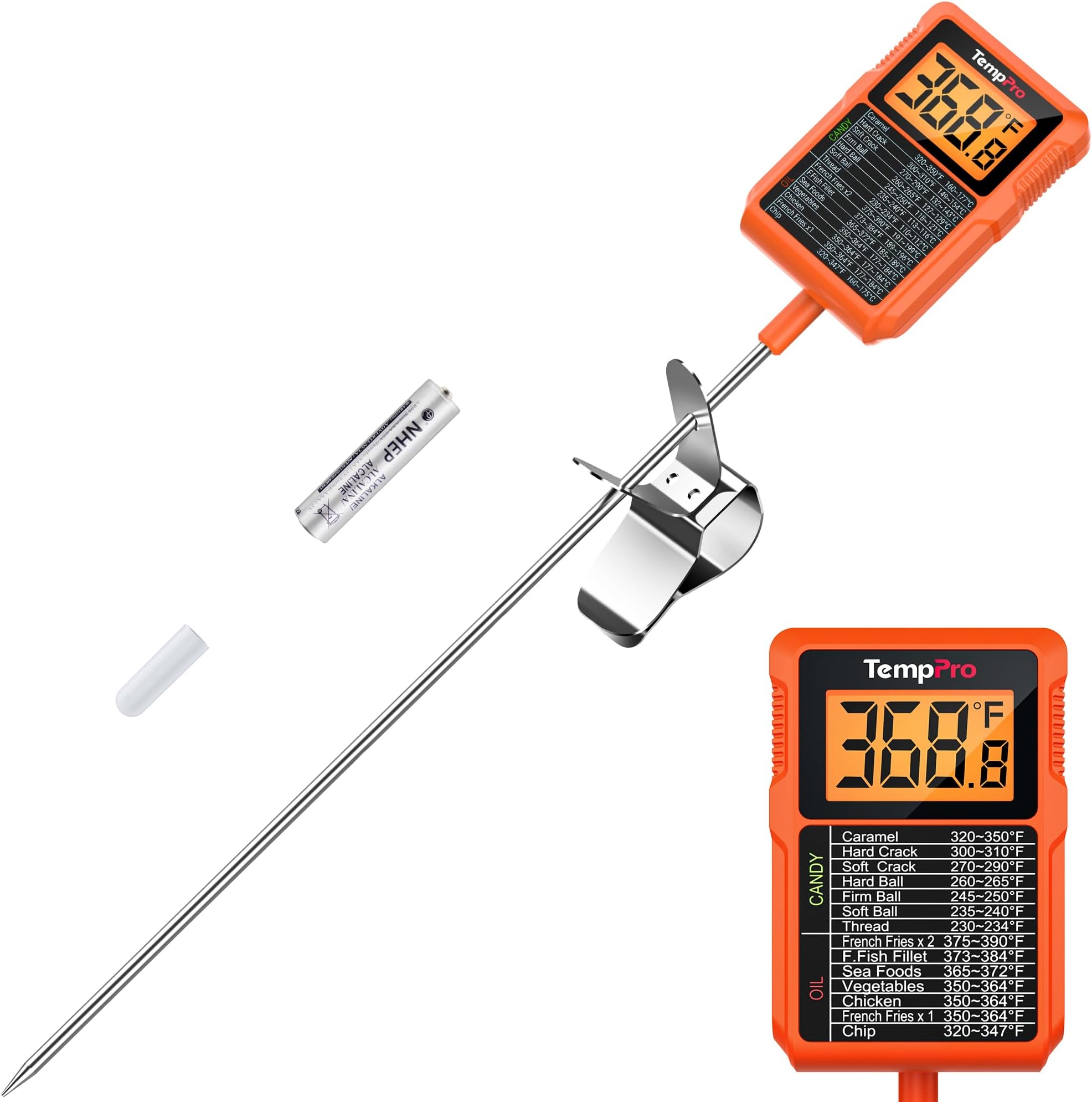 TP510 Waterproof Digital Candy Thermometer with Pot Clip, 10" Long Probe Instant Read Food Cooking Meat Thermometer for Grilling Smoker BBQ Deep Fry Oil Thermometer(Previously ThermoPro)