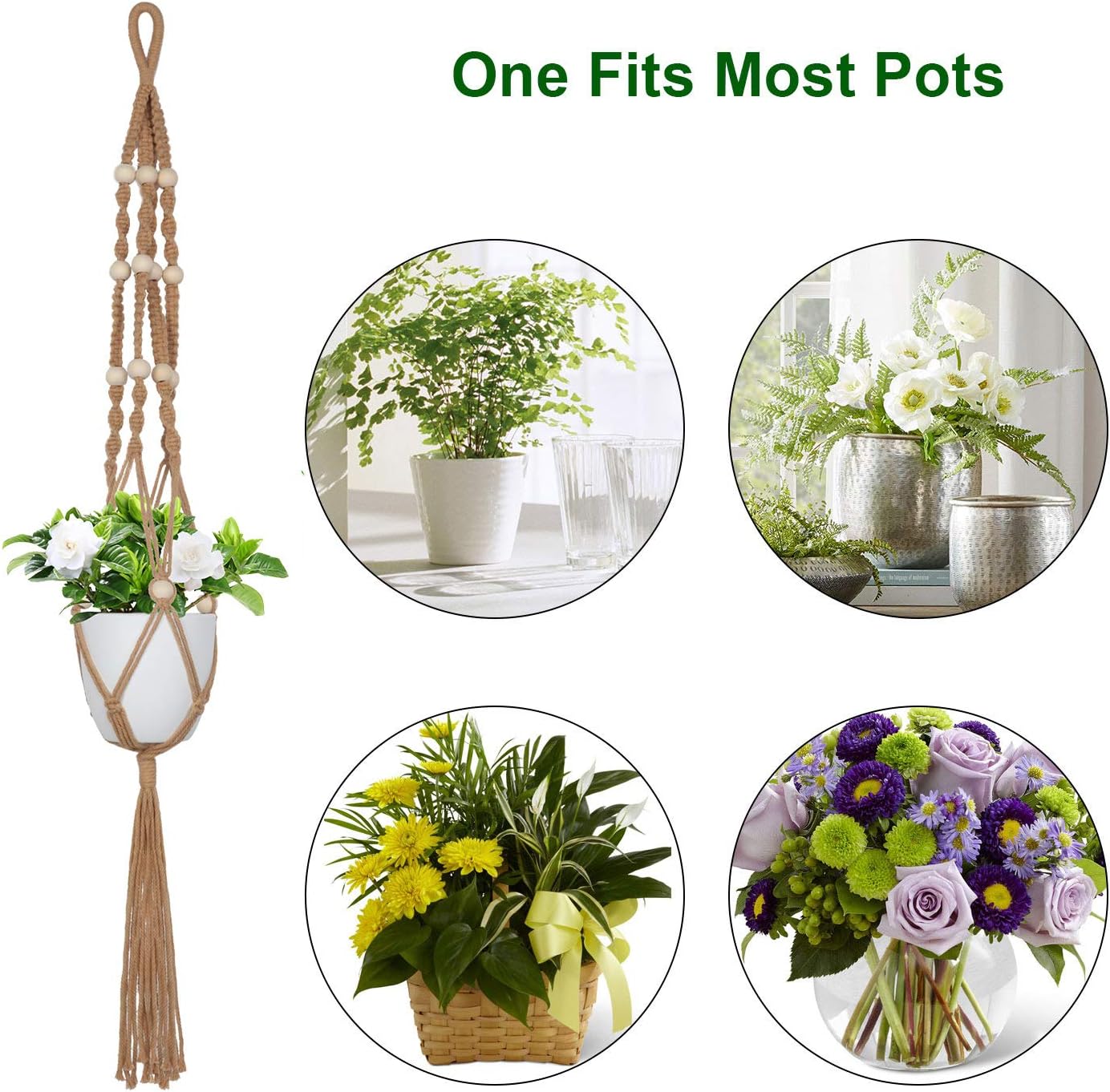 6 Pieces Macrame Plant Hangers with 6 Hooks, Different Tiers, Handmade Rope Hanging Planters Set Flower Pots Holder Stand Hanging Plant Holder for Indoor Outdoor Boho Home Decor (Flaxen)