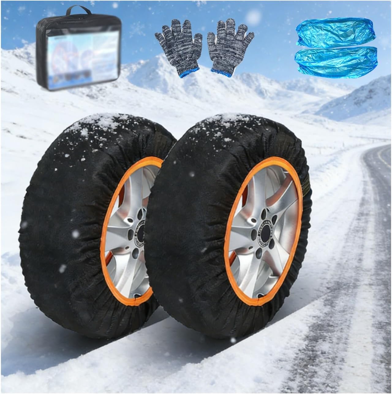 Snow Socks For Tires,Tire Socks,Emergency Snow Traction For Vehicles Safe Travel On Ice, Frost,For Light Truck, Suv, Cars,Pickups,Fit Tire Width 185-265mm,2pcs(265/60R18)