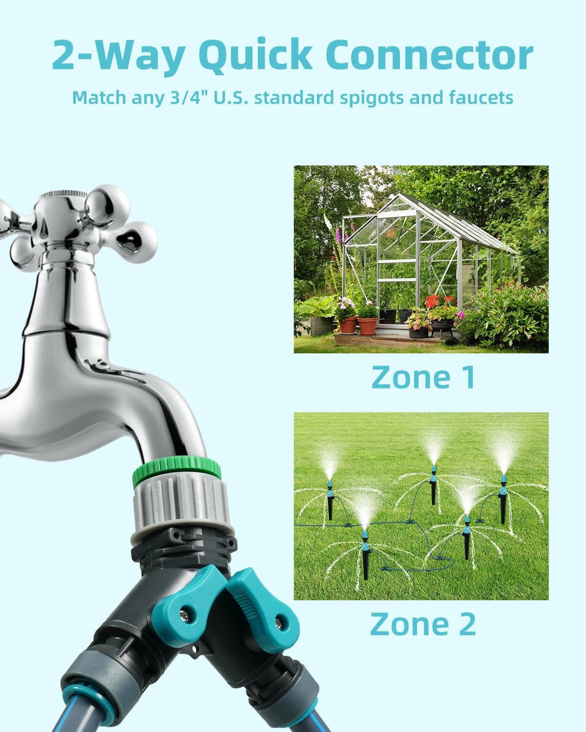 Ferrisland Drip Irrigation Kit System, 131.2FT Automatic Garden Watering System with 1/2 1/4 Inch Irrigation Tubing, Emitters and 2-Way Quick Connector, Plant Watering System for Potted Plants Garden