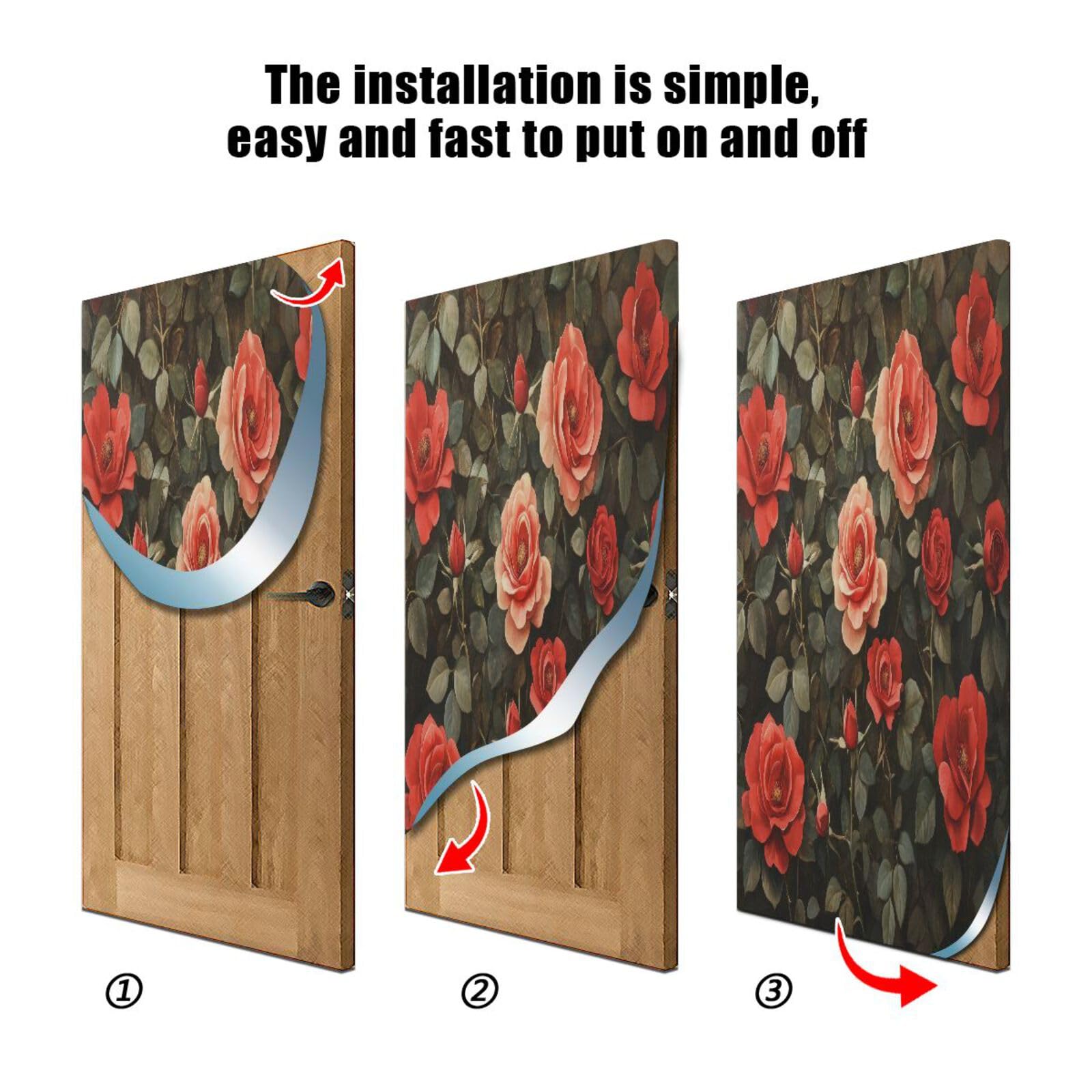 FLildon Valentine's Red Rose Door Cover Decoration, Party Accessory Porch Decor for Festive Ornament Room Door Covers 35 x 79 Inch