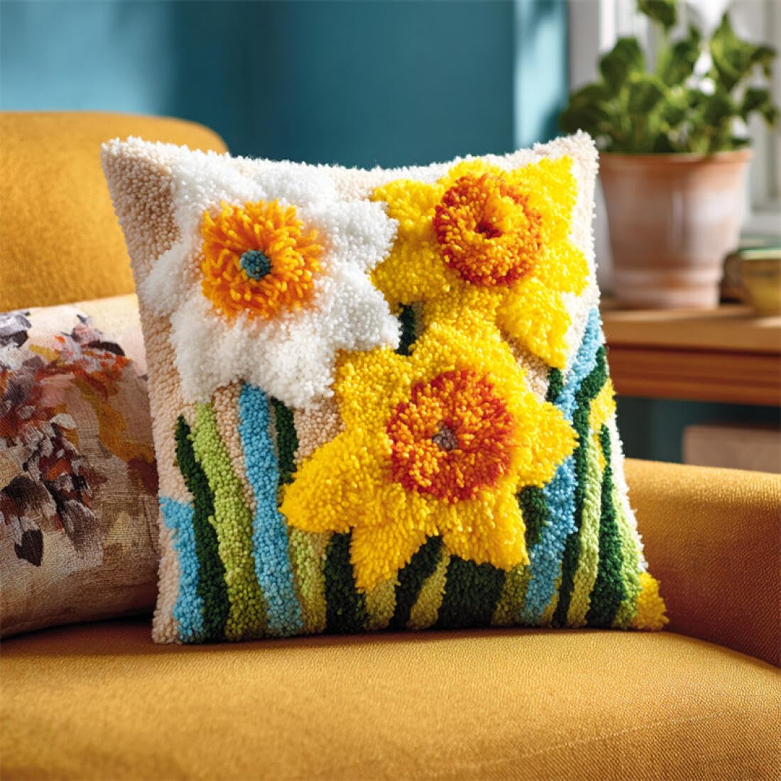 Kitquiver Latch Hook Cushion Kits Fantasy Flowers Latch Hook Kit for Adults Beginners Embroidery Crochet Set DIY Throw Pillow Covers Kits 17x17In