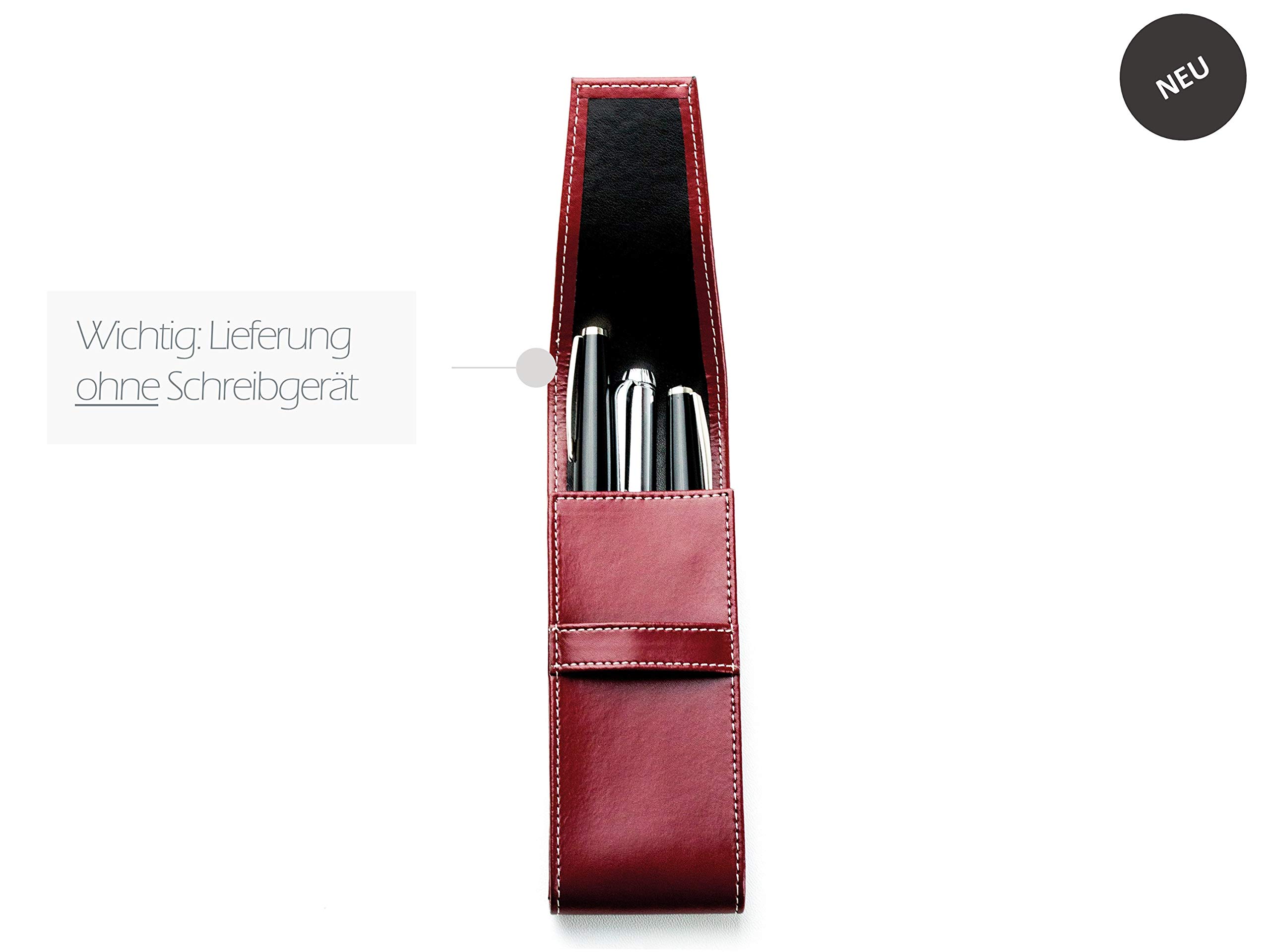 DELMON VARONE - Personalisierbares Schreibgeräteetui Cambridge Top Grain Leder Rot, Echtleder Stifteetui mit Verschlusslasche für 3 Schreibgeräte, Etui für hochwertige Kugelschreiber, Stifte & Füller