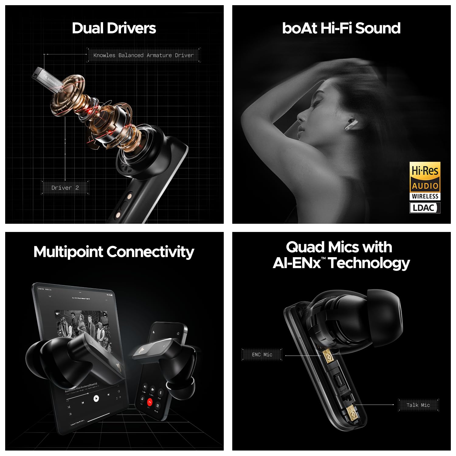 boAt Nirvana X TWS,Knowles Dual Drivers, Hi-Res Audio LDAC, App Support,4Mic ENx,Dual Pair,Spatial Audio,Fast Charge, Bluetooth Earbuds, TWS Ear Buds Wireless Earphones with mic (Cosmic Onyx) — Amazon image 2