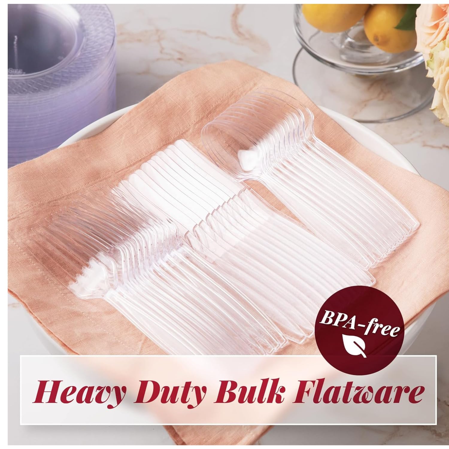 100 Heavy-Duty Clear Plastic Spoons - BPA Free, Reusable Tableware For Parties, Picnics, BBQ, Takeaways