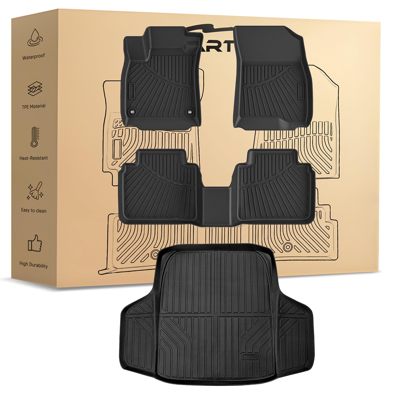 CARTIST Floor Mats for Honda Accord 2023-2026 2027(Gasoline &amp; Hybrid), All Weather Floor Mats &amp; Cargo Liner for Accord Accessories, Heavy Duty, Anti-Slip