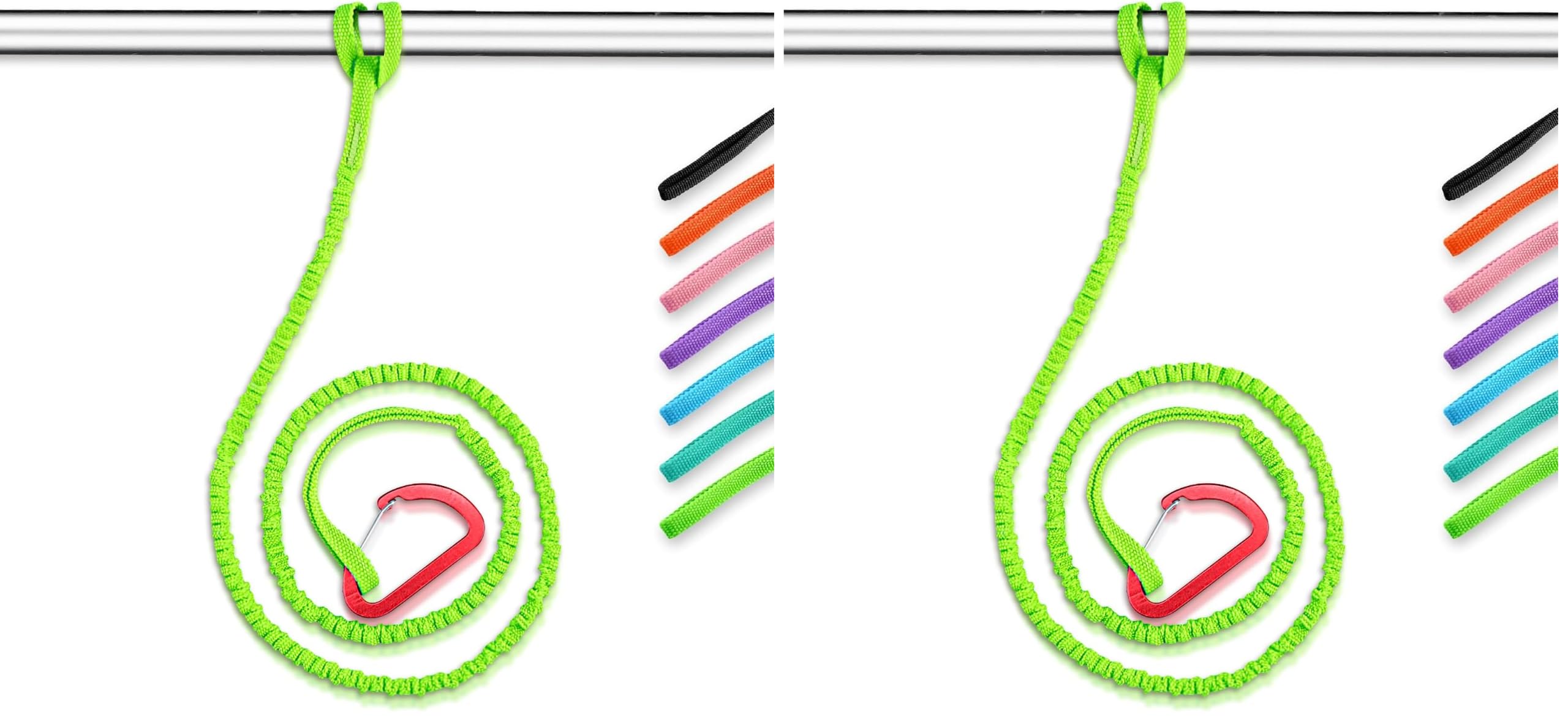 OCEANBROAD Kayak Paddle Leash with D-Ring Stretchable Bungee Strap Lanyard Rope for SUP Kayaking Boating Canoeing Fishing Pole Rod 4-7 Feet Green 2 Pack