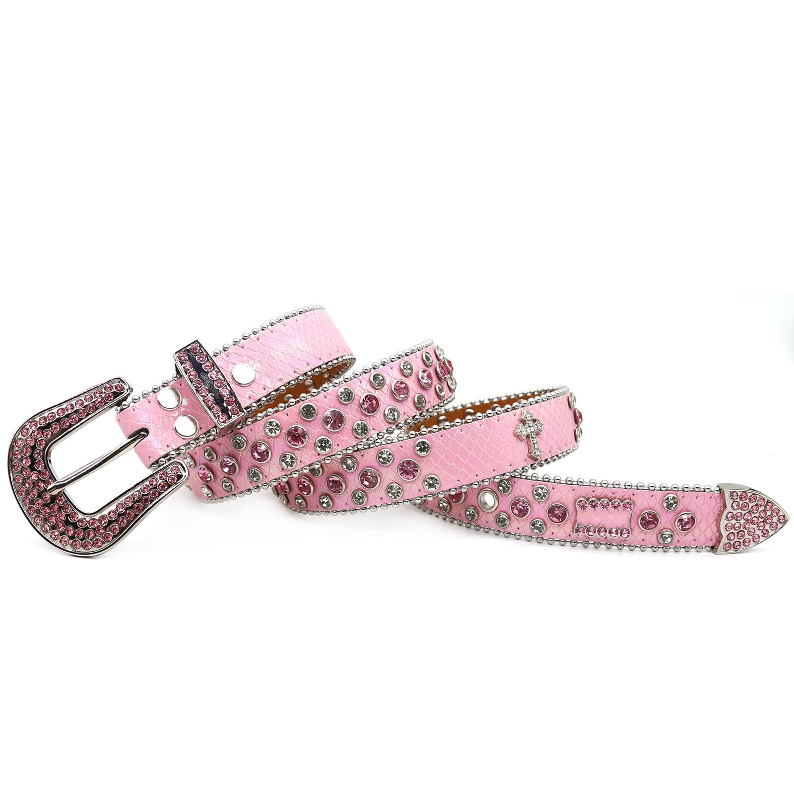 Vintage Western Studded Leather Belt Zebra Pink Rhinestone Rodeo Cowgirl Western Cowgirl Faux Alligator Rhinestone Studded Leather Belt main image 4
