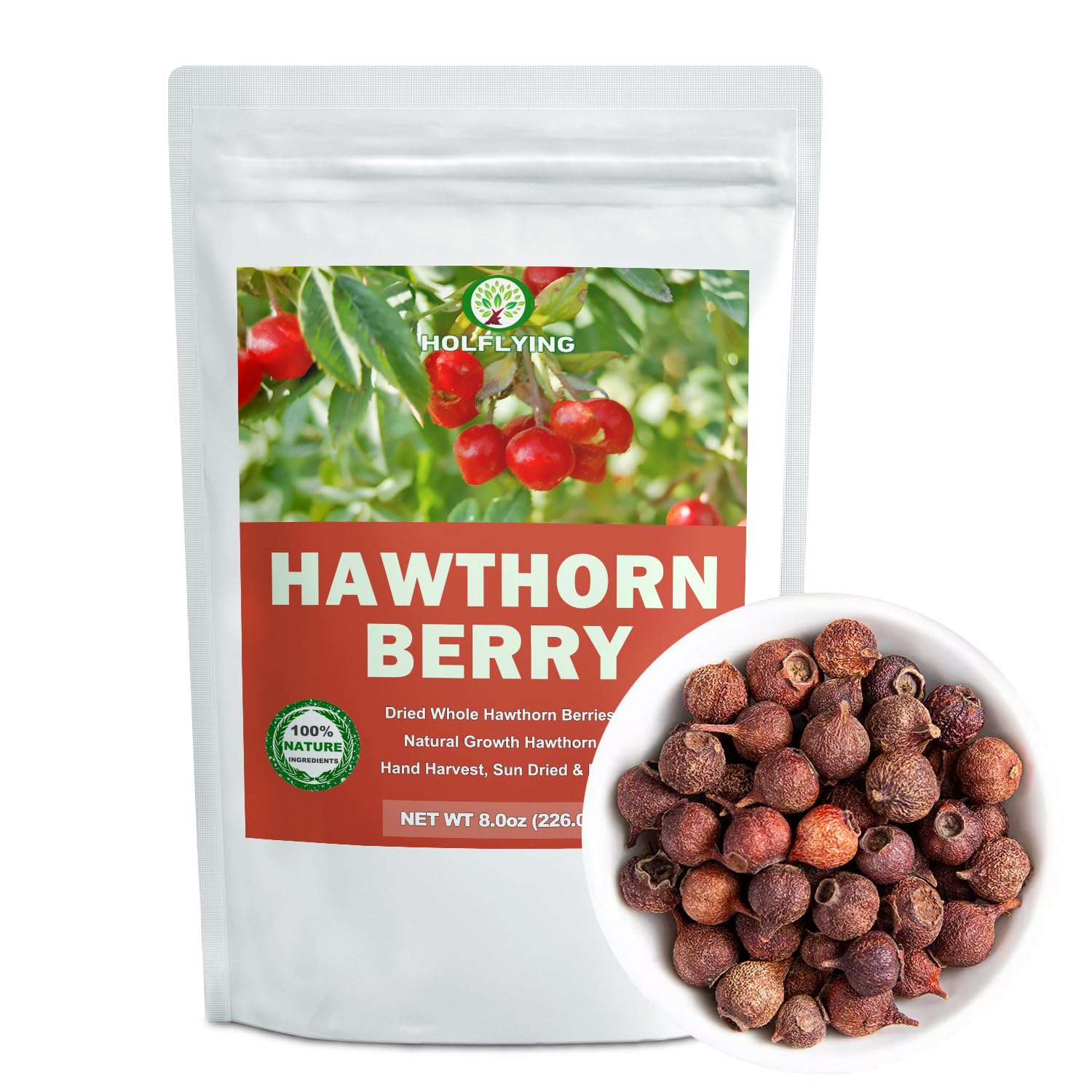 Dried Whole Hawthorn Berry, Hawthorn Berry Tea, 8.0 oz, All-Natural Whole Hawthorn Berries for Tea and Snacking, Sun Dried & Raw, No Additives, No GMO