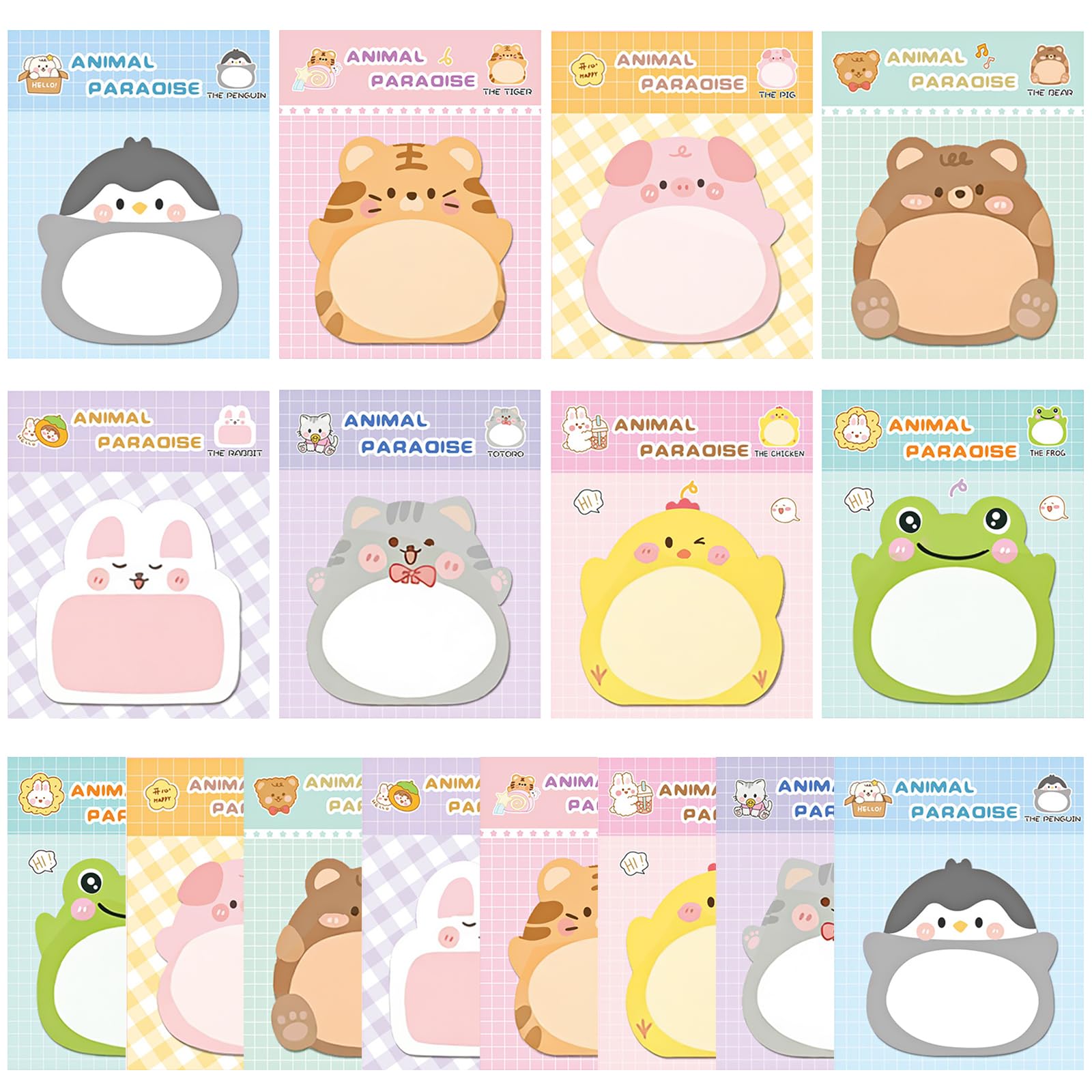 16 Packs Cute Animal Sticky Notes, 8 Styles Self-Stick Kawaii Memo Pads, Mini Cartoon Notepads, Party Bag Fillers, Party Favours Gifts for Students School Stationery