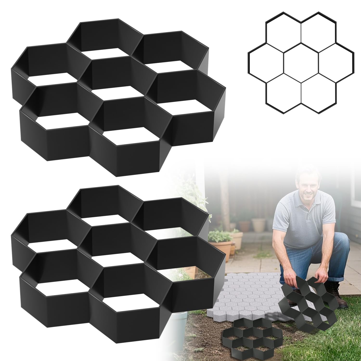 UISEBRT 2 piedras hexagonales, molduras de hormigón, cemento, para manualidades, jardín, caminos, personas, 29 x 28 x 4,4 cm