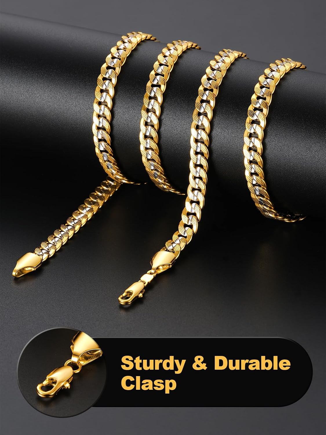 U7 Cuban Link Chain Necklace, Stainless Steel/Black/Gold Plated Chunky Curb Chain Necklace for Men Women, 14-30 Inches, 3/6/9/12 mm Width
