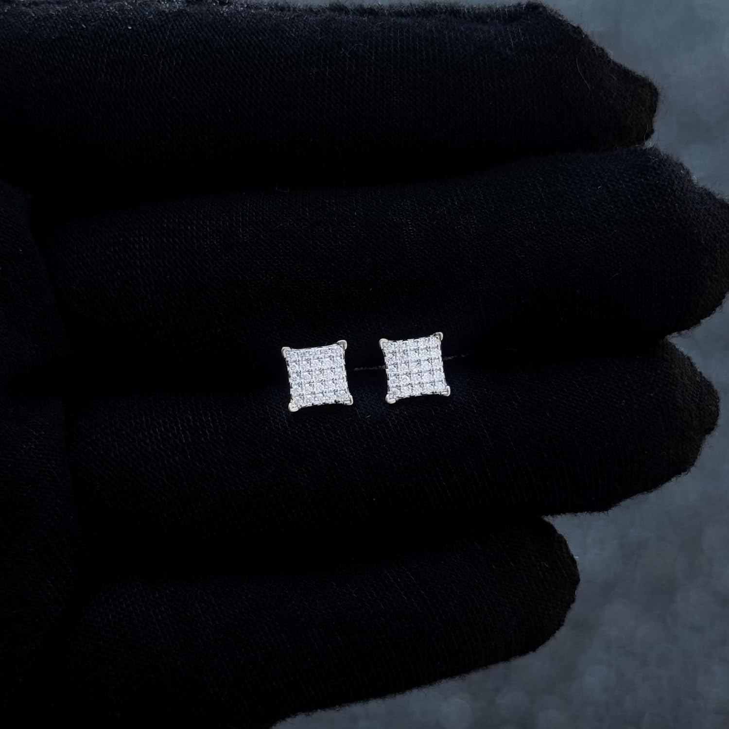 Moissanite Studs & Square Pave Earrings for Men & Women – 925 Sterling Silver, Screw Back, Diamond Tester Approved, Luxury Gift Box Included