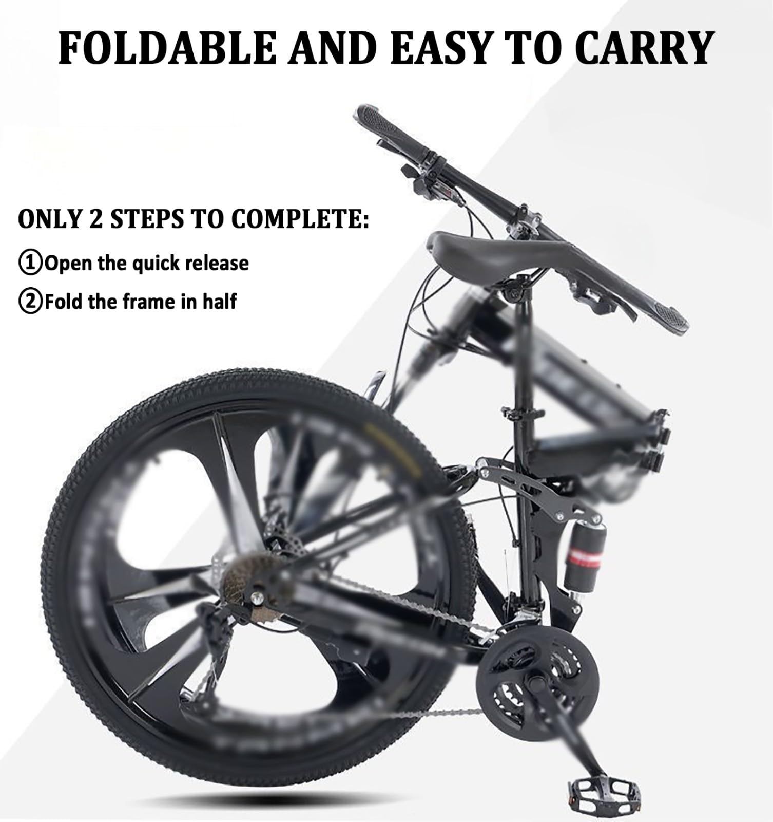VTT Pliable pour Adulte De 24 À 26 Pouces, Double Suspension avec Roues À 3 Rayons, 21 Vitesses, pour Hommes Et Femmes, avec Garde-Boue