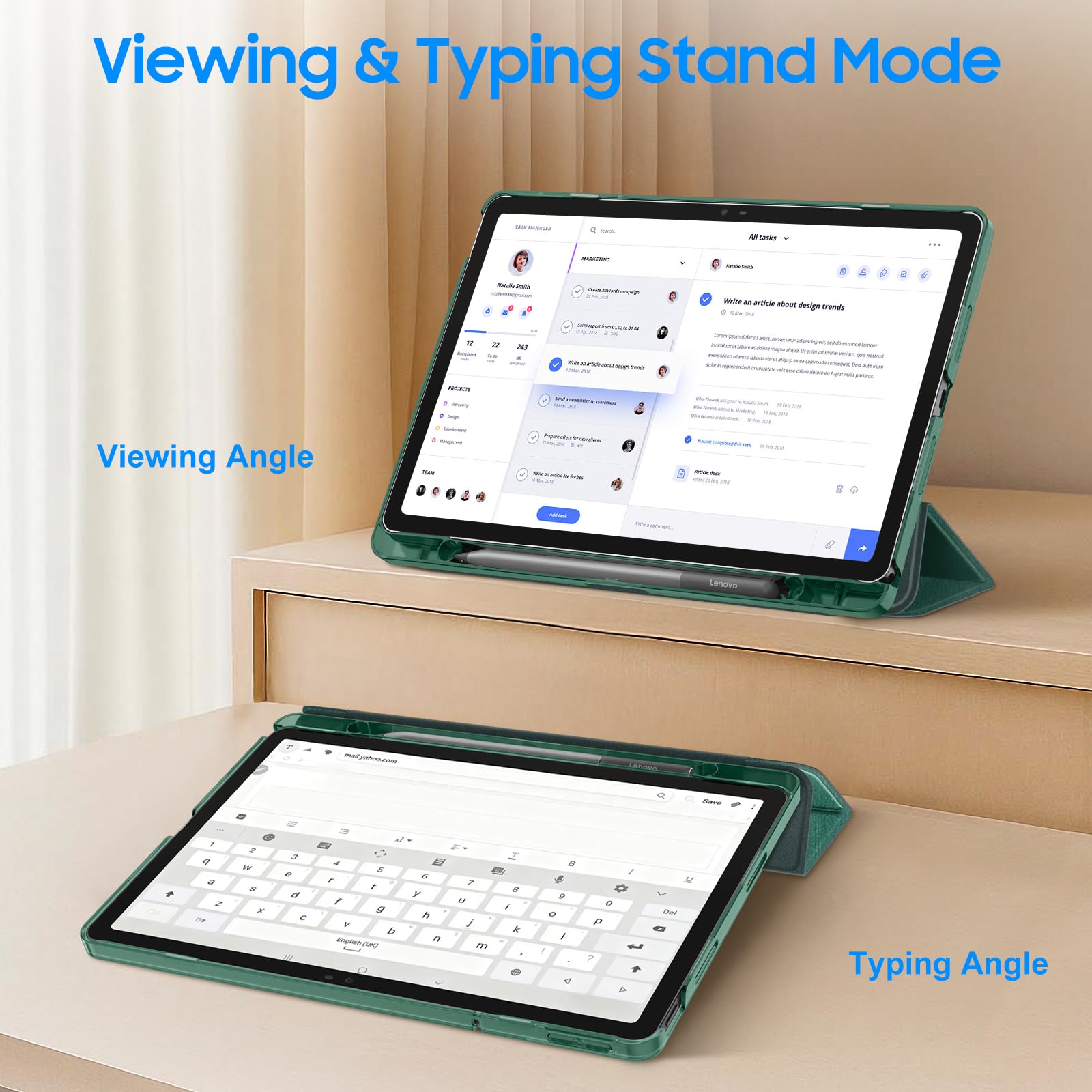 Fintie Etui do Lenovo Idea Tab 11 cali 2025 (TB-336ZU/ TB-336FU) - ultracienkie etui ochronne z półprzezroczystą tylną stroną z funkcją automatycznego wygaszenia/wybudzania, satynowy wygląd, zielone