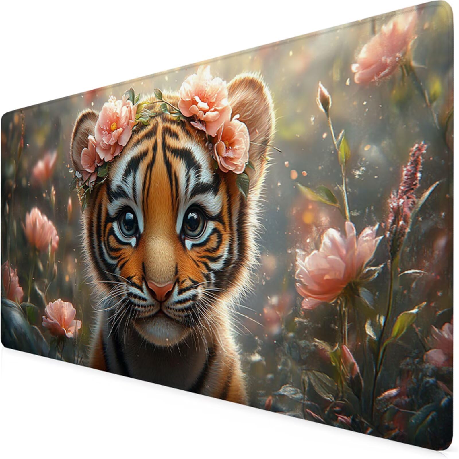 Różowa podkładka pod mysz do gier XXL podkładka pod mysz 1600 x 800 mm podkładka pod mysz pod biurko wodoodporna podkładka pod mysz tygrys z antypoślizgową gumową podstawą zszyte krawędzie mata pod