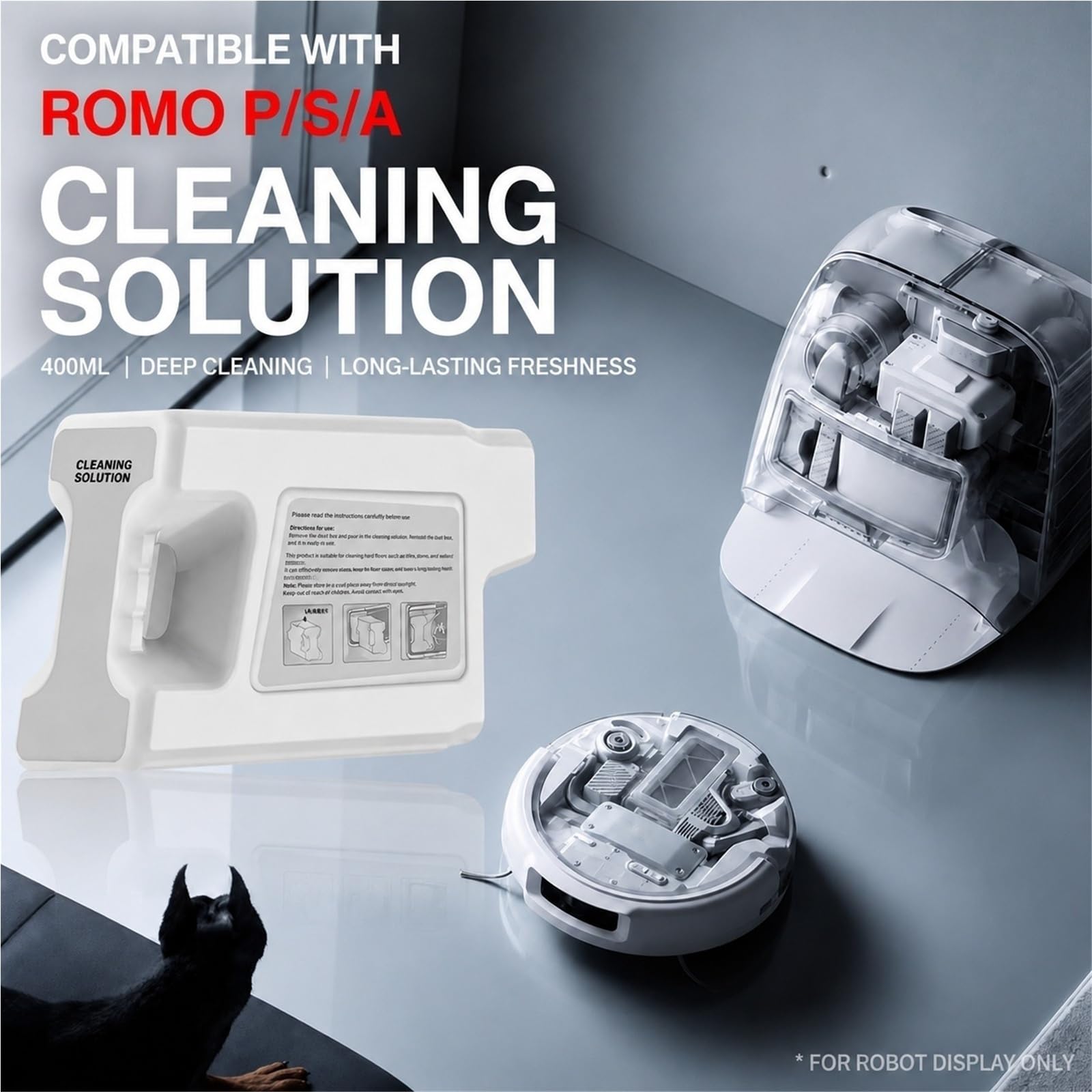 Solución de limpieza compatible con el robot aspirador DJI ROMO S/A/P | 400ml/13.53 Fl Oz, for mantenimiento de trapeado en el hogar(2PCS)