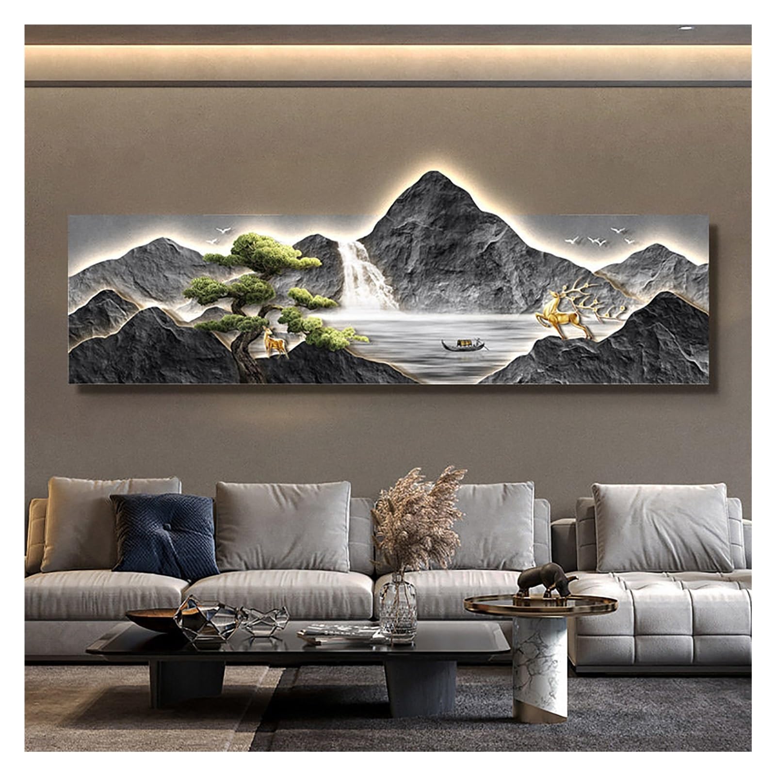 LED-Wandkunst-Dekor, 3D-dekoratives Gemälde und moderne hängende Wandskulptur für Wohnzimmer, Schlafzimmer, Büro – kreative beleuchtete Dekoration, 150 x 50 cm