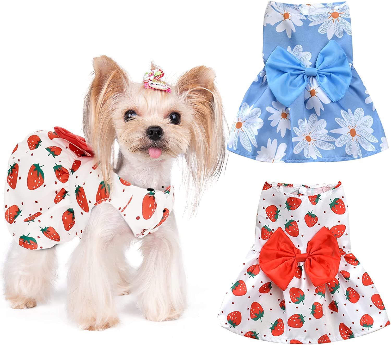 PETANGEL Dog Bowknot Dress 2 Pack Hawaiian Daisy Puppy Dresses for Small Dogs Girl Dog Clothes Outfit Apparel Cute Summer Cat Clothing for Maltese Shihtzu (Size: XL, Bust: 48cm, Length 38cm) (B0B5DZ8MZR) Amazon Price History, Amazon Price Tracker